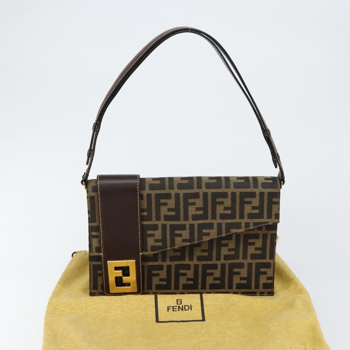 FENDI Zucca Canvas Shoulder Bag Brown Auth 142559
