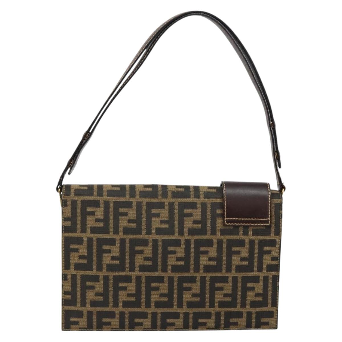 FENDI Zucca Canvas Shoulder Bag Brown Auth 142559