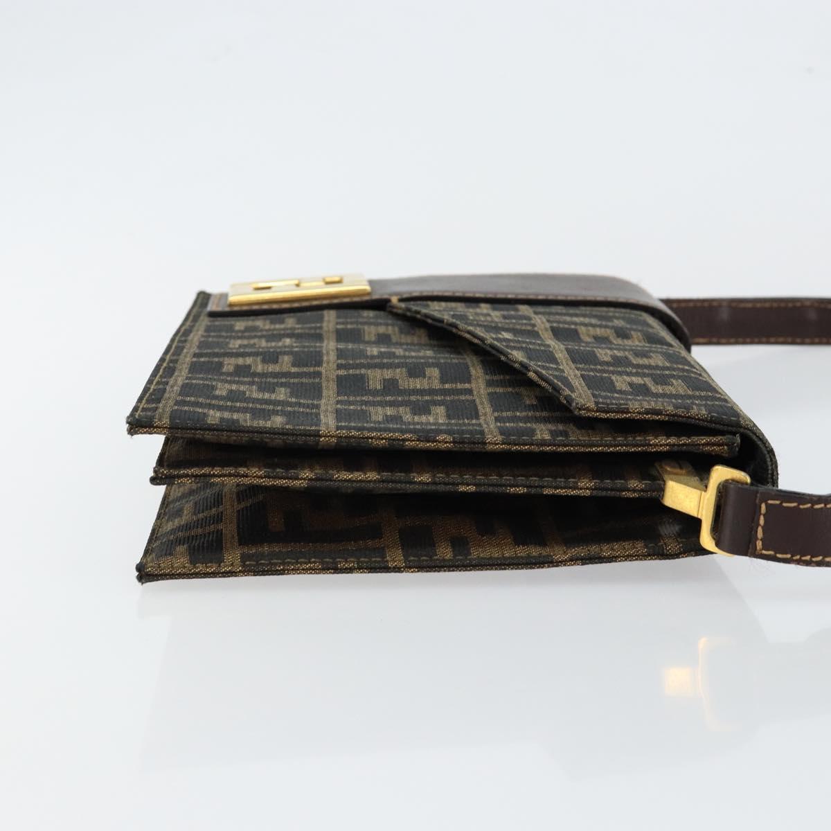FENDI Zucca Canvas Shoulder Bag Brown Auth 142559