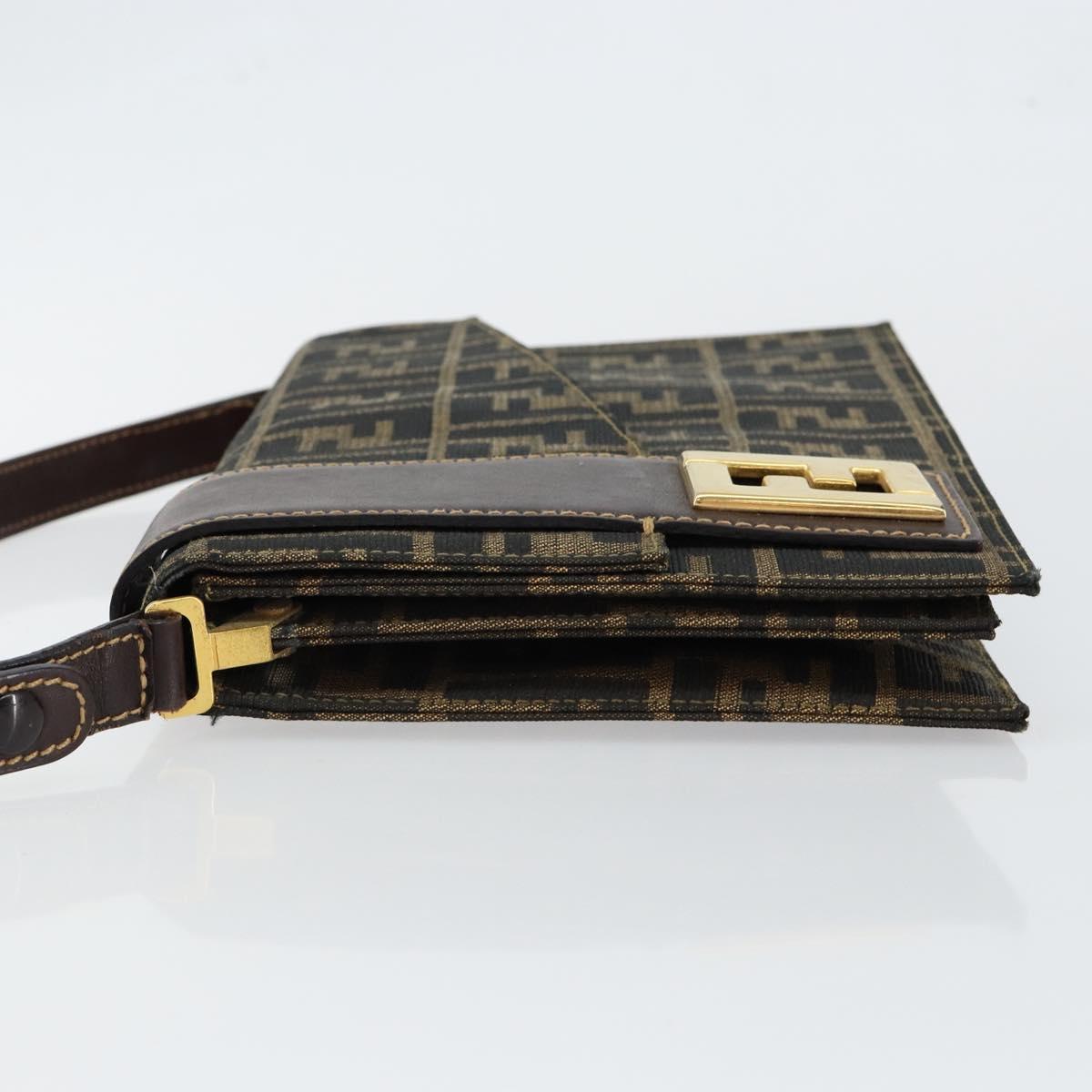 FENDI Zucca Canvas Shoulder Bag Brown Auth 142559