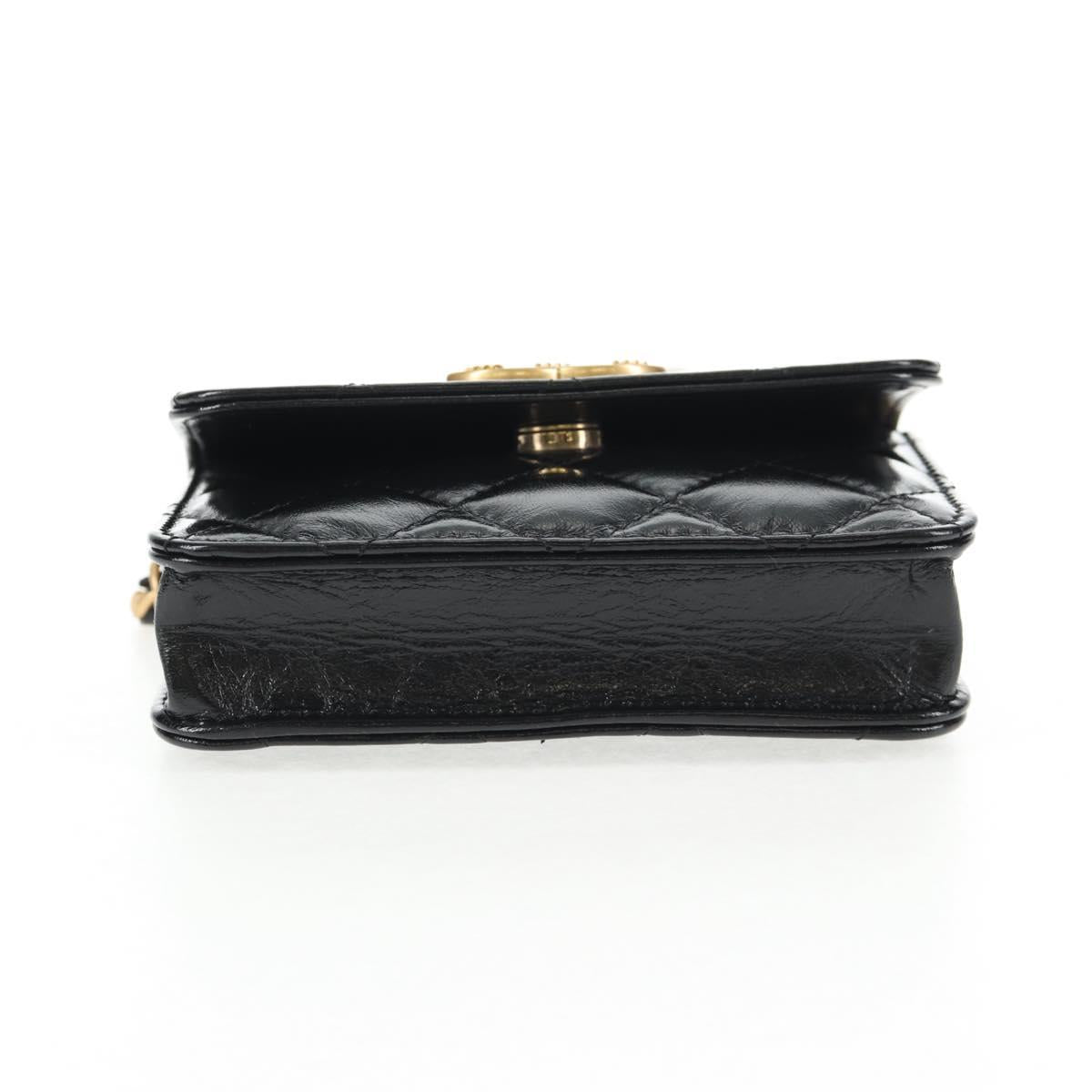 CHANEL Matelasse Chain Mini Shoulder Bag Calf Skin Black Gold CC Auth 142563M