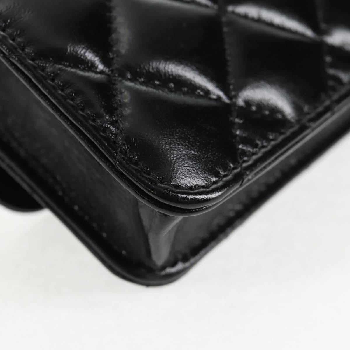 CHANEL Matelasse Chain Mini Shoulder Bag Calf Skin Black Gold CC Auth 142563M