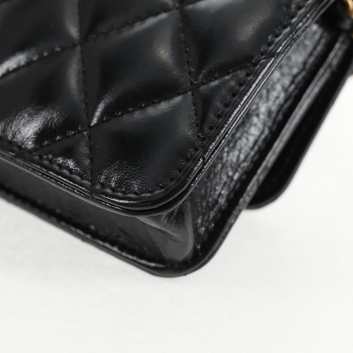 CHANEL Matelasse Chain Mini Shoulder Bag Calf Skin Black Gold CC Auth 142563M
