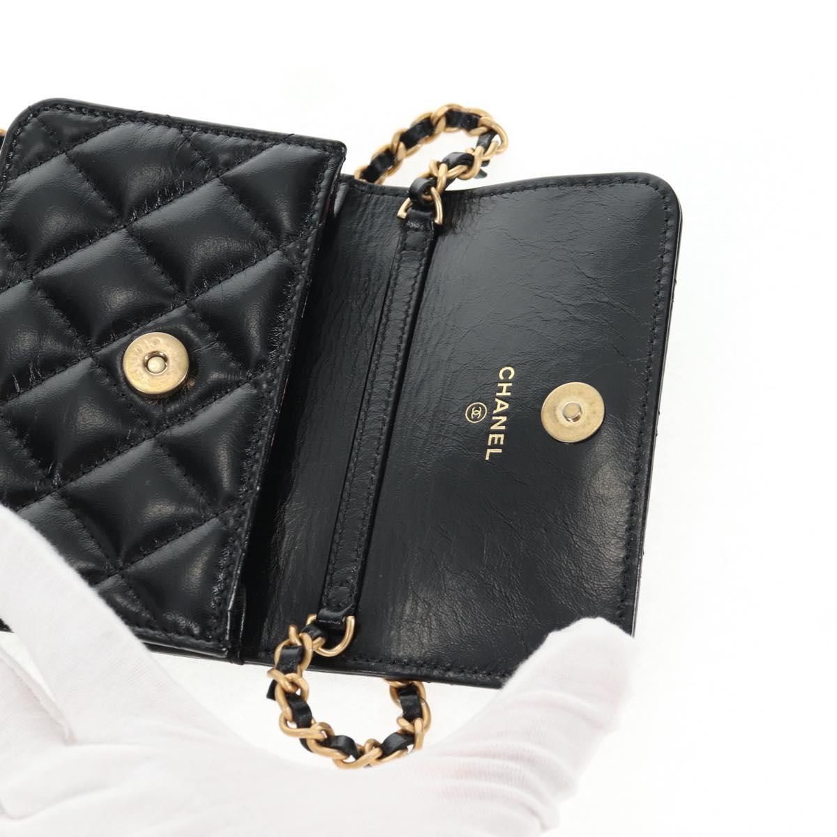 CHANEL Matelasse Chain Mini Shoulder Bag Calf Skin Black Gold CC Auth 142563M