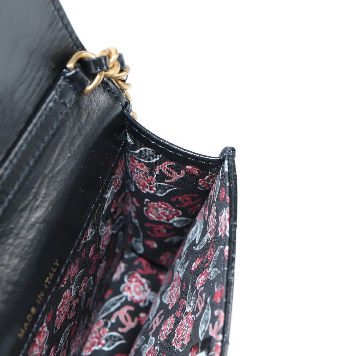 CHANEL Matelasse Chain Mini Shoulder Bag Calf Skin Black Gold CC Auth 142563M