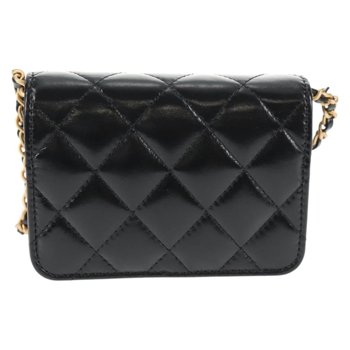 CHANEL Matelasse Chain Mini Shoulder Bag Calf Skin Black Gold CC Auth 142563SAM