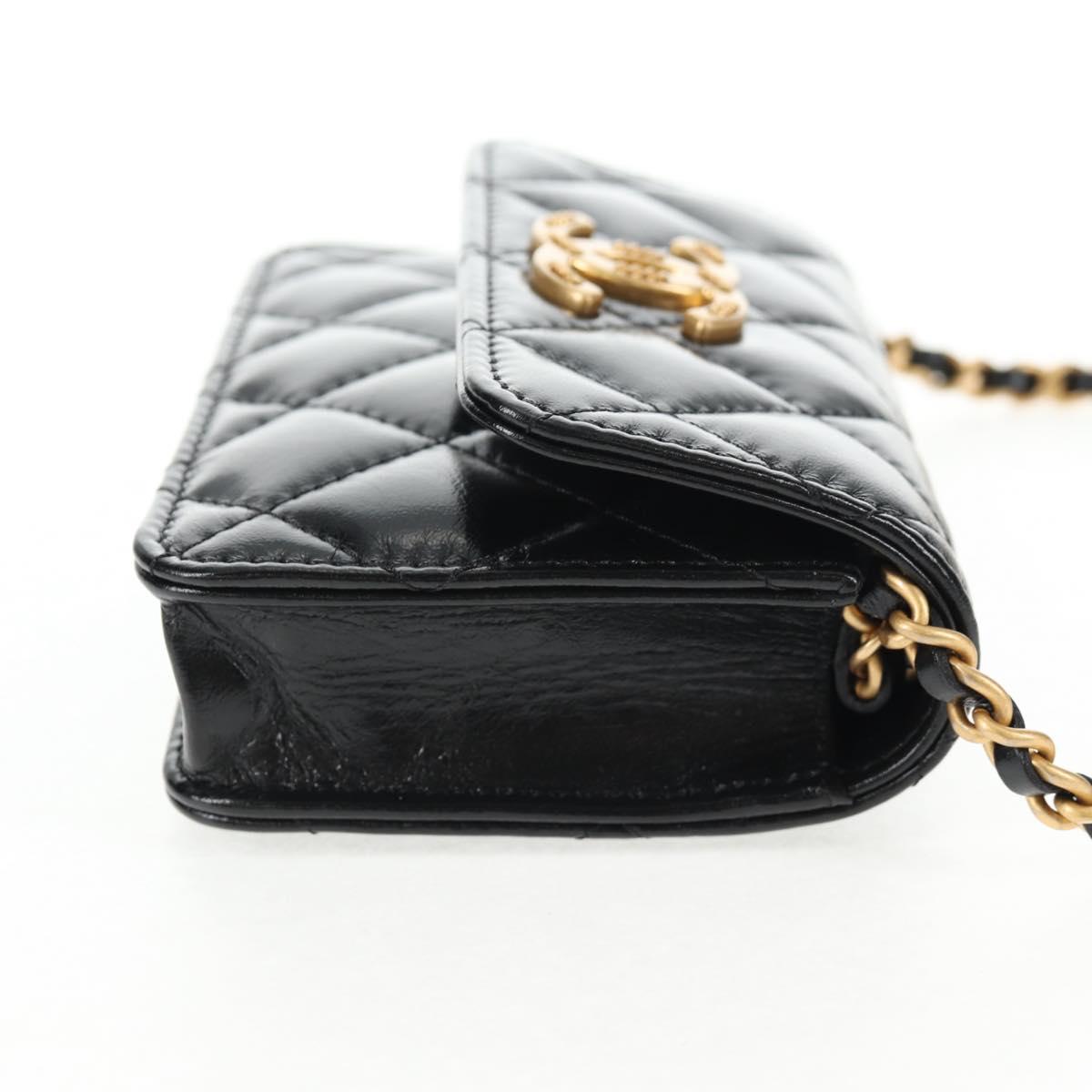 CHANEL Matelasse Chain Mini Shoulder Bag Calf Skin Black Gold CC Auth 142563M