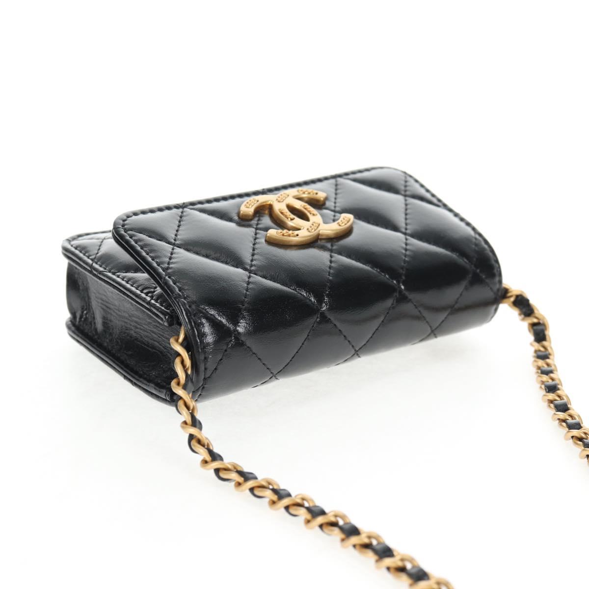 CHANEL Matelasse Chain Mini Shoulder Bag Calf Skin Black Gold CC Auth 142563M