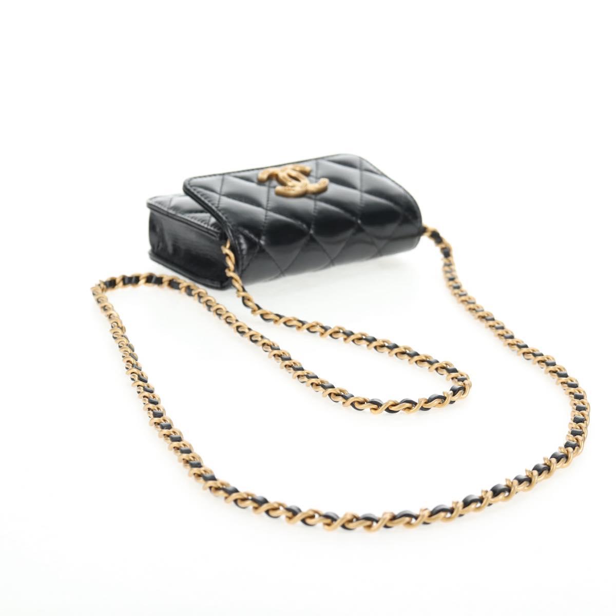 CHANEL Matelasse Chain Mini Shoulder Bag Calf Skin Black Gold CC Auth 142563SAM