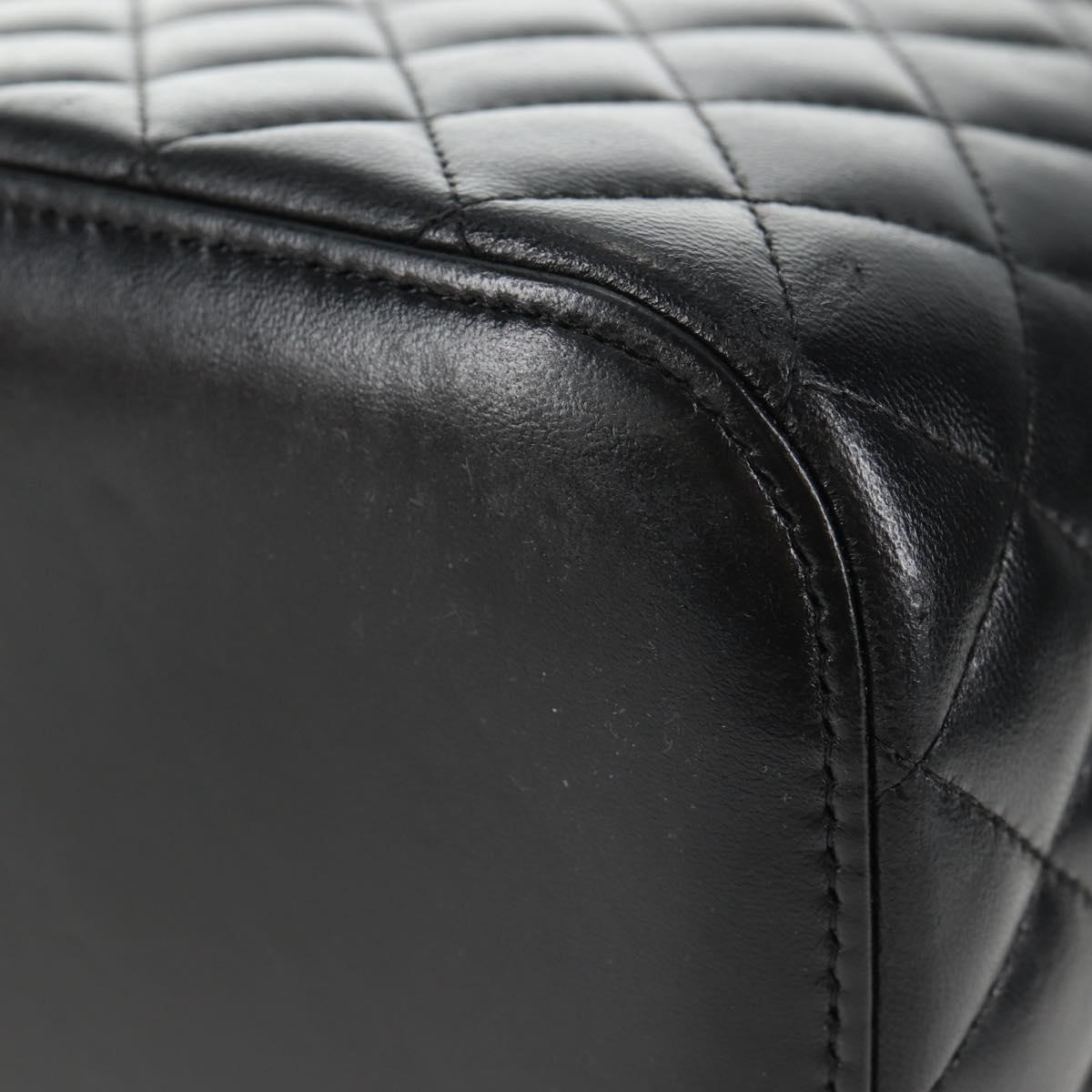 CHANEL Matelasse Vanity Pouch Lamb Skin Black Silver CC Auth 142565M