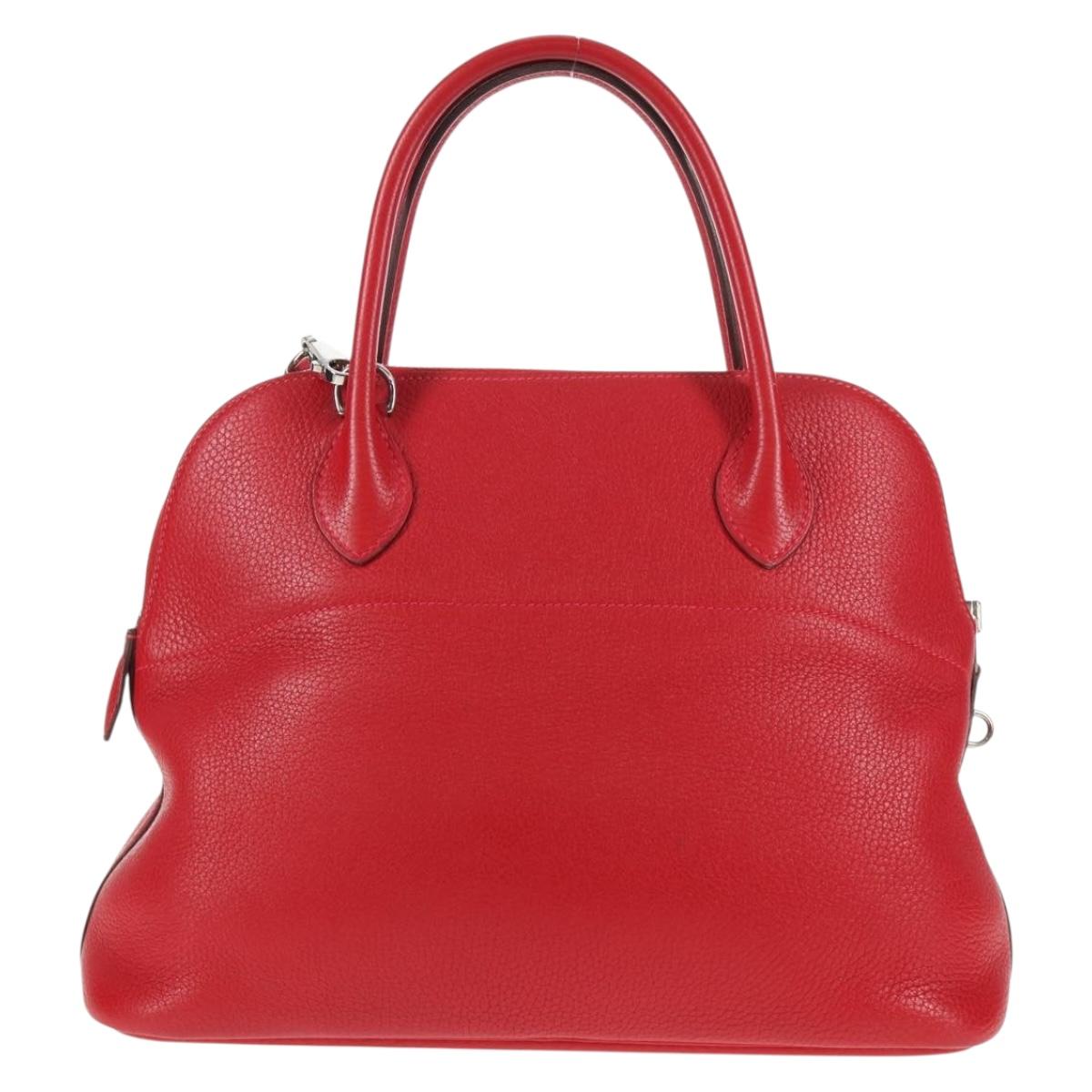 HERMES Bolide 31 Hand Bag Taurillon Leather Red Silver Auth 142568SM