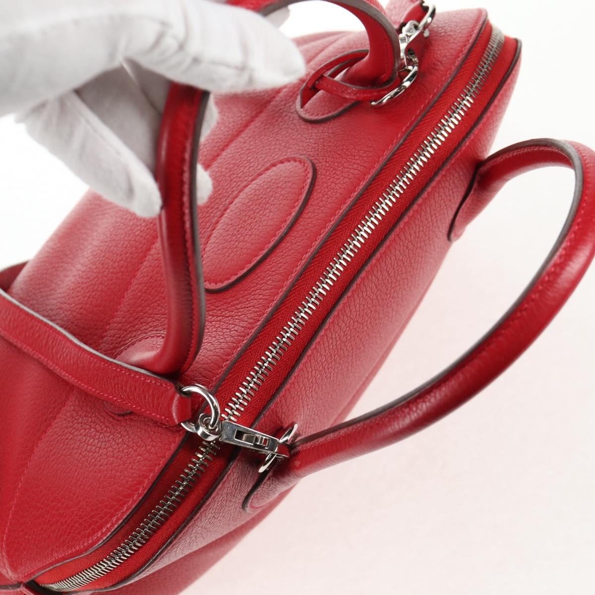 HERMES Bolide 31 Hand Bag Taurillon Leather Red Silver Auth 142568SM