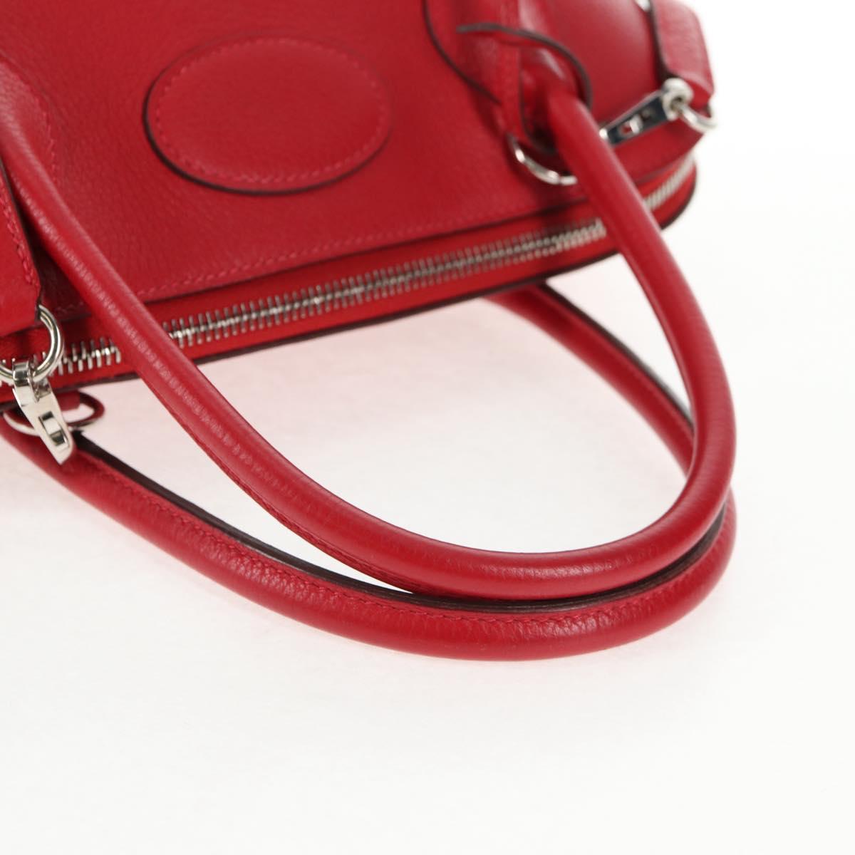 HERMES Bolide 31 Hand Bag Taurillon Leather Red Silver Auth 142568M