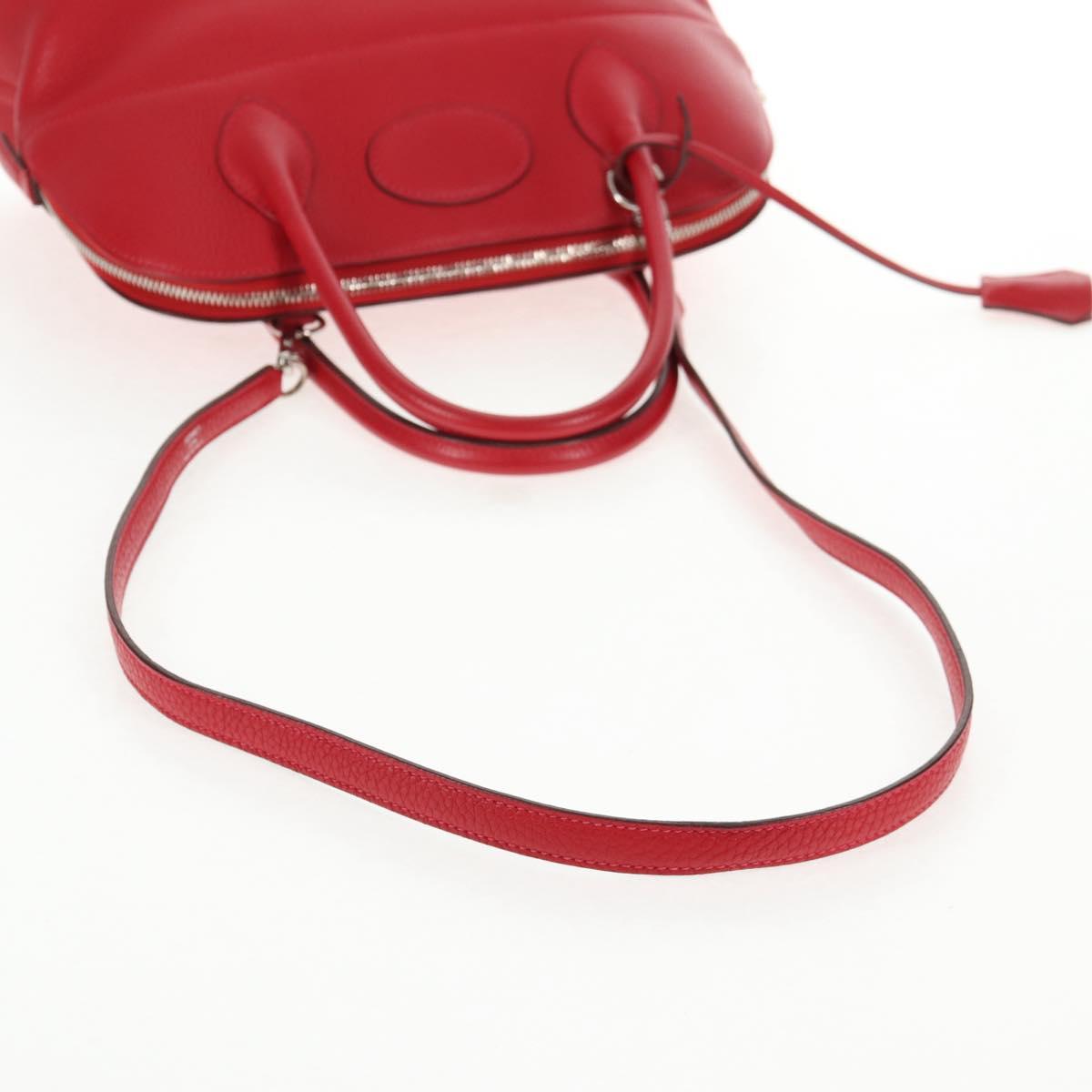 HERMES Bolide 31 Hand Bag Taurillon Leather Red Silver Auth 142568M