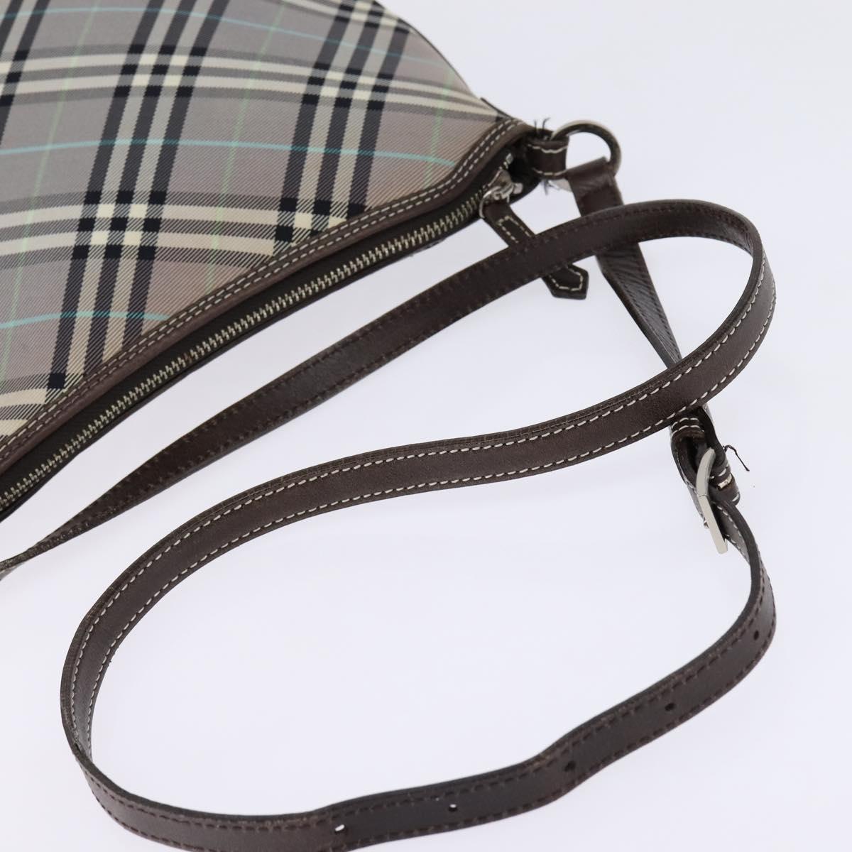 BURBERRY Nova Check Blue Label Shoulder Bag Nylon Gray Silver Auth 142647