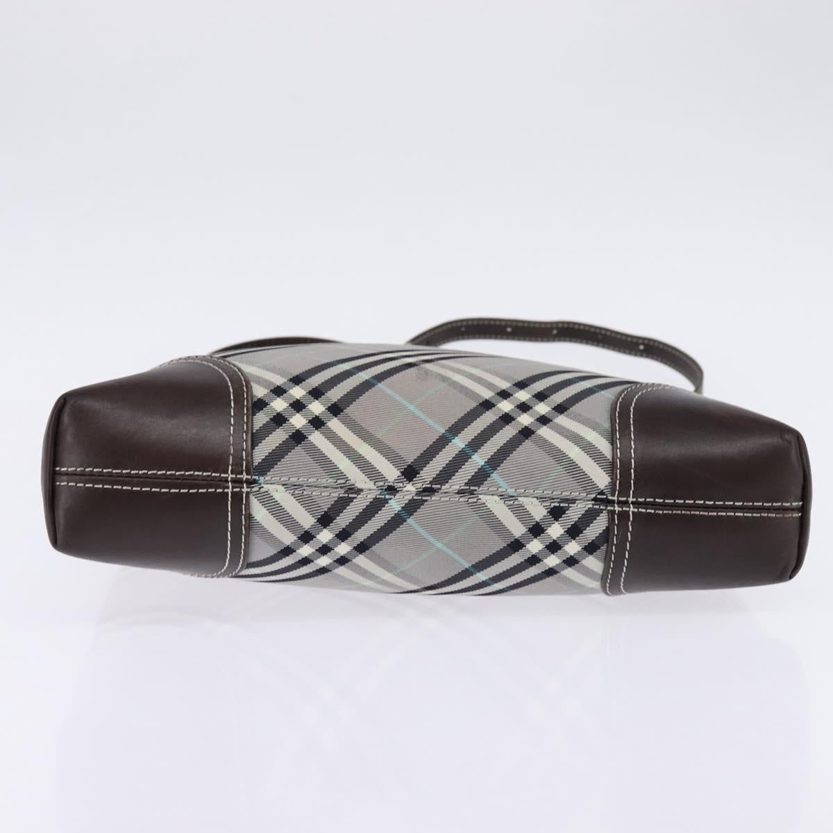 BURBERRY Nova Check Blue Label Shoulder Bag Nylon Gray Silver Auth 142647