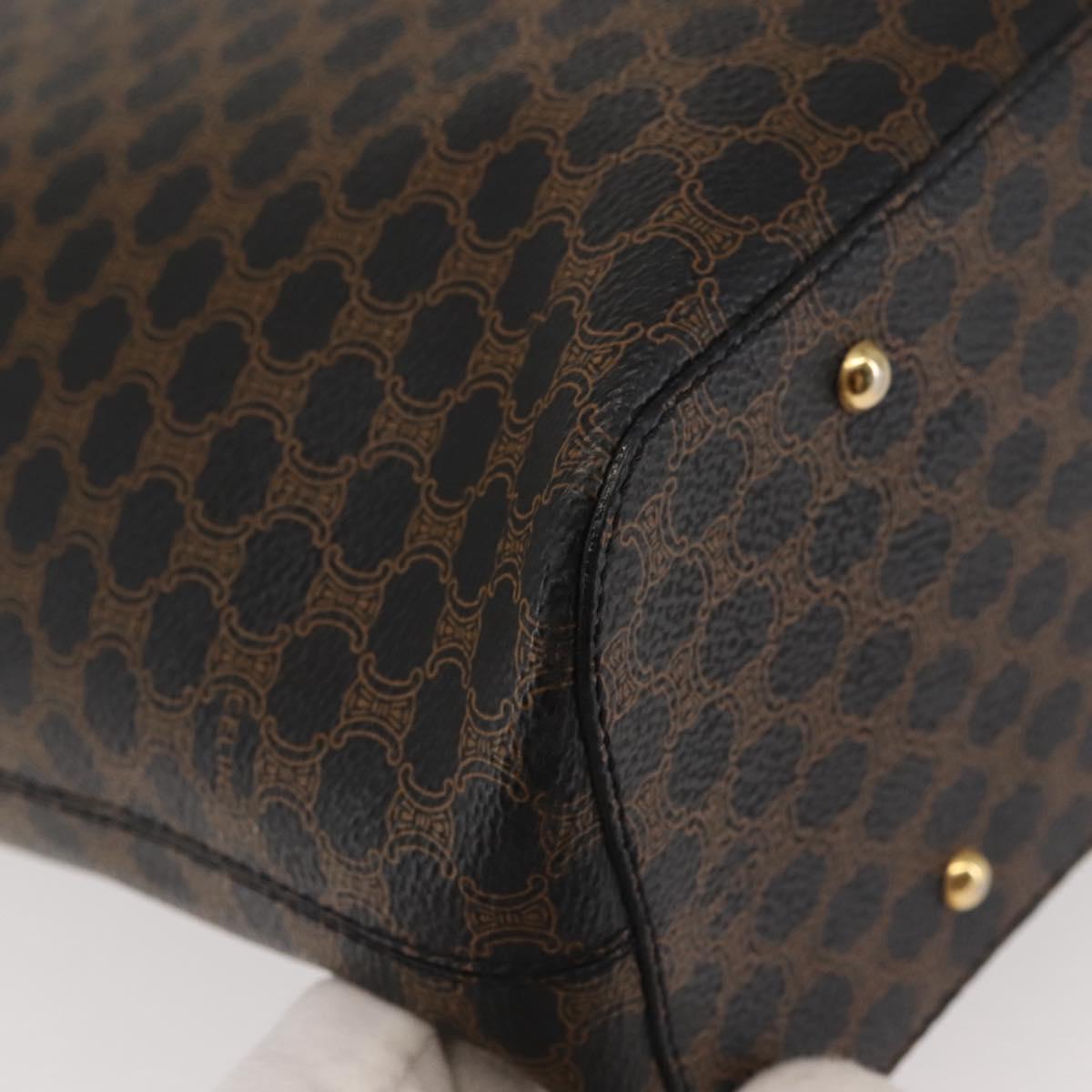 CELINE Macadam Canvas Shoulder Bag PVC Leather Black Gold Auth 142649