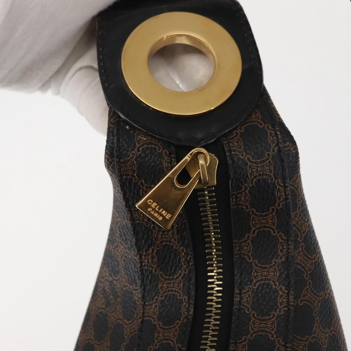 CELINE Macadam Canvas Shoulder Bag PVC Leather Black Gold Auth 142649