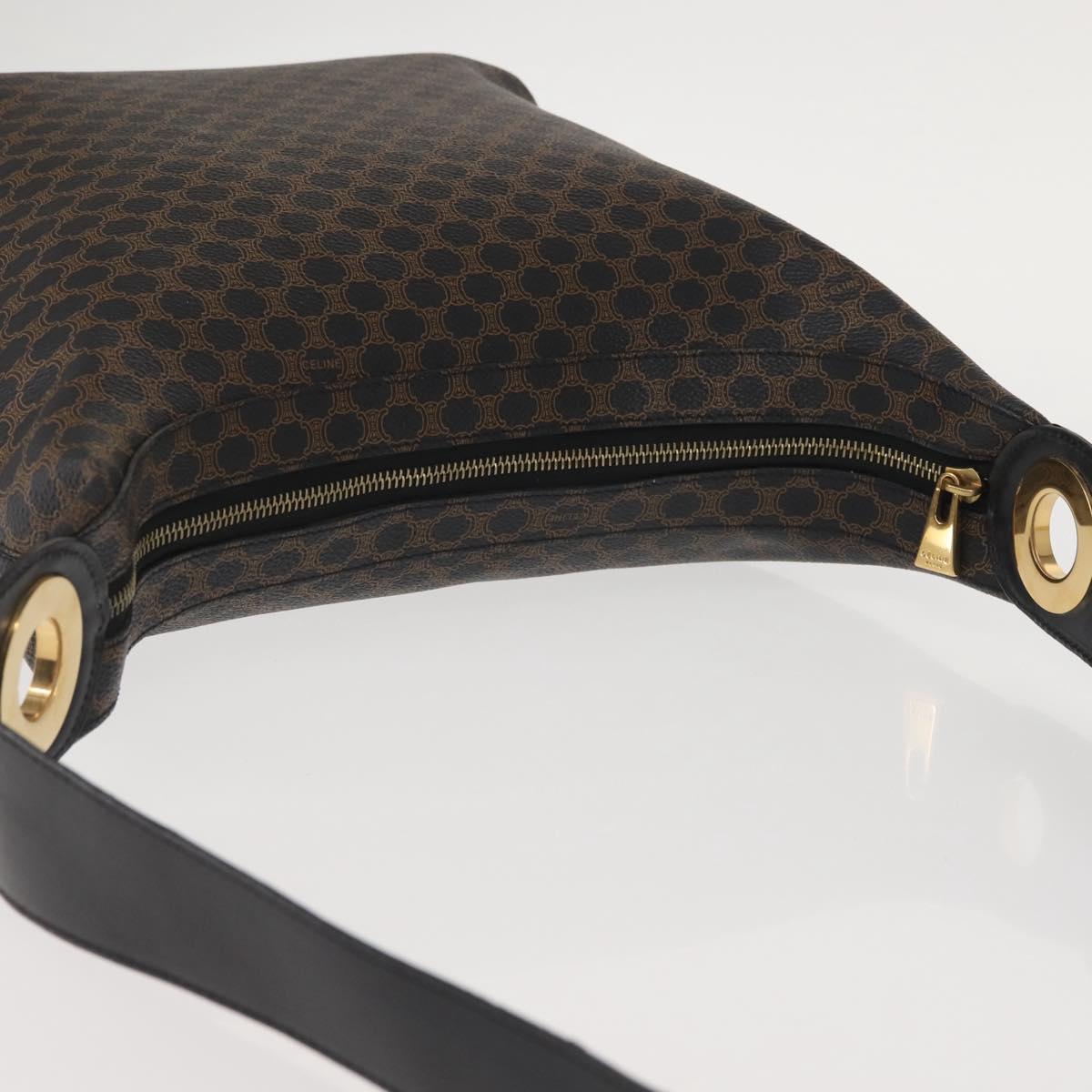 CELINE Macadam Canvas Shoulder Bag PVC Leather Black Gold Auth 142649