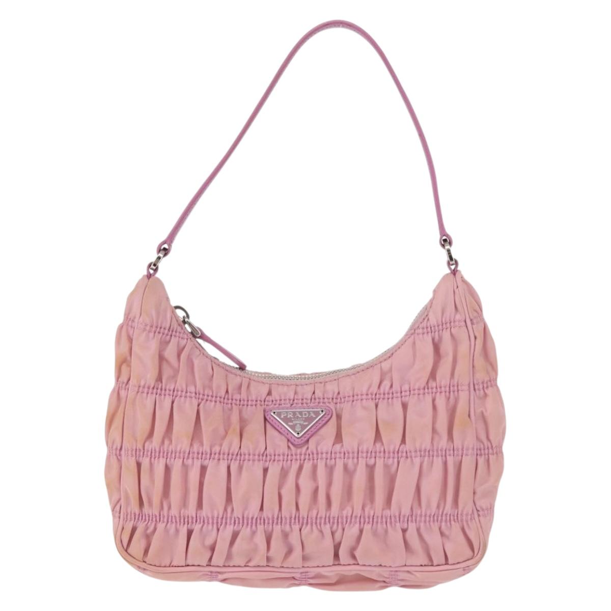 PRADA Shoulder Bag Nylon Pink Silver Auth 142659