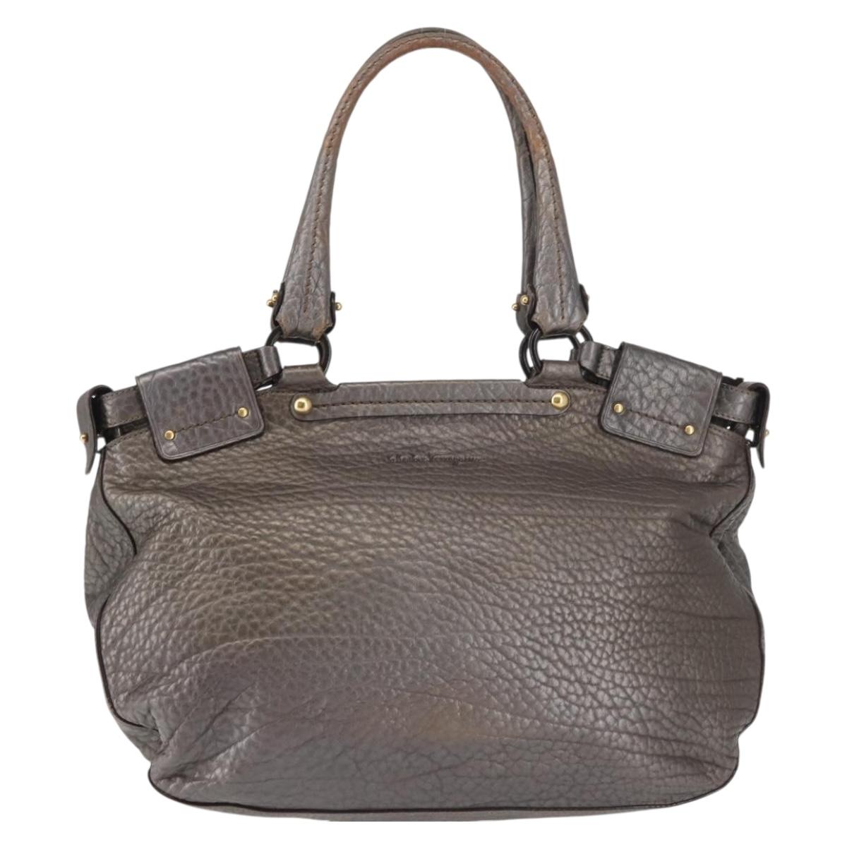Salvatore Ferragamo Tote Bag Leather Silver Auth 142662