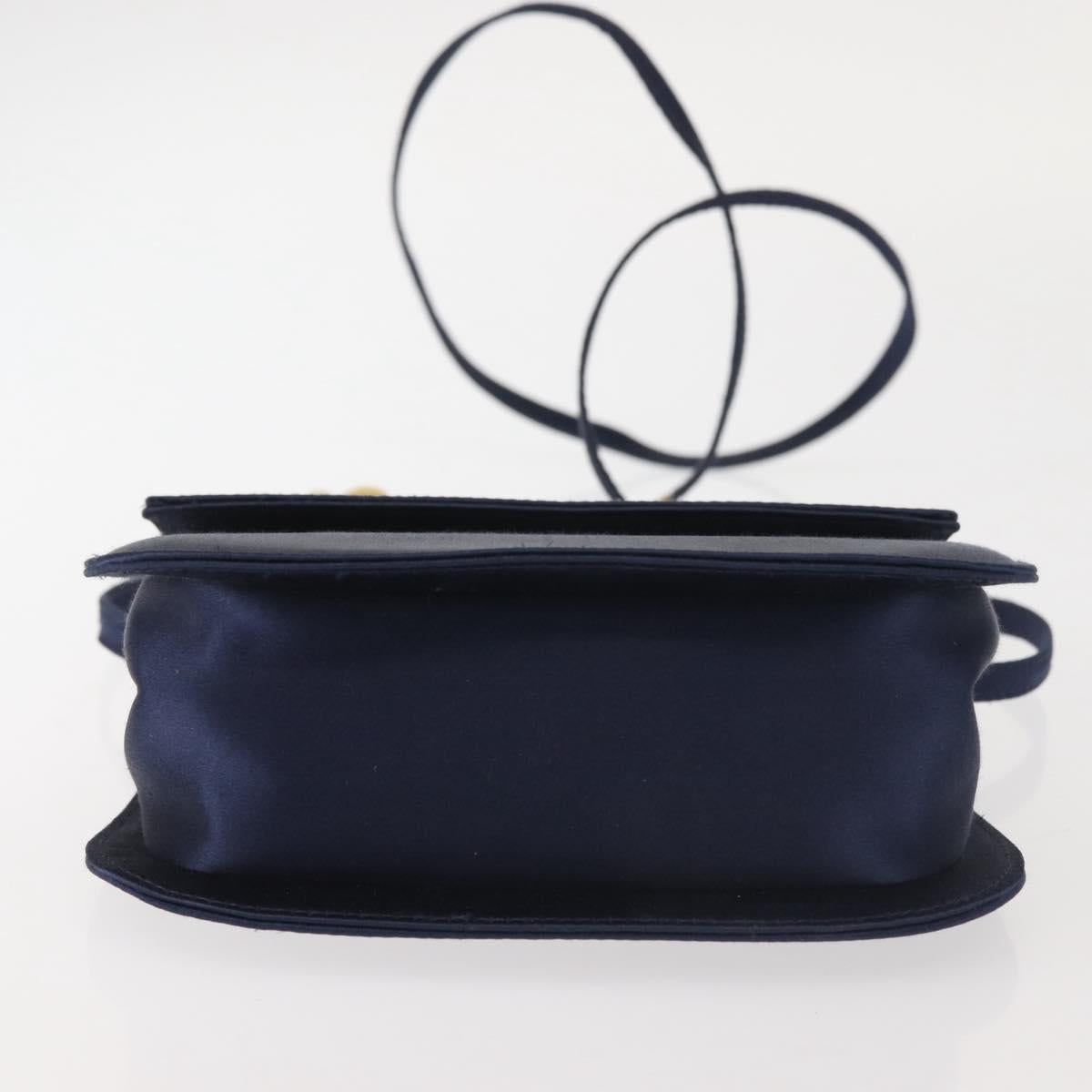 Salvatore Ferragamo Gancini Hand Bag Satin 2way Navy Gold Auth 142663