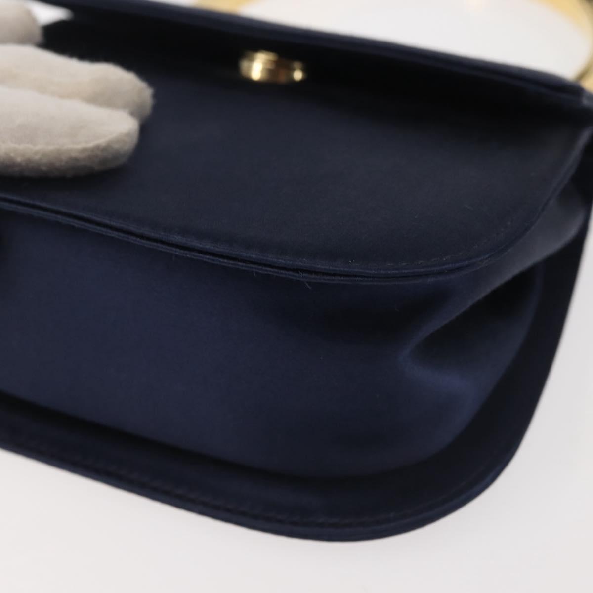 Salvatore Ferragamo Gancini Hand Bag Satin 2way Navy Gold Auth 142663