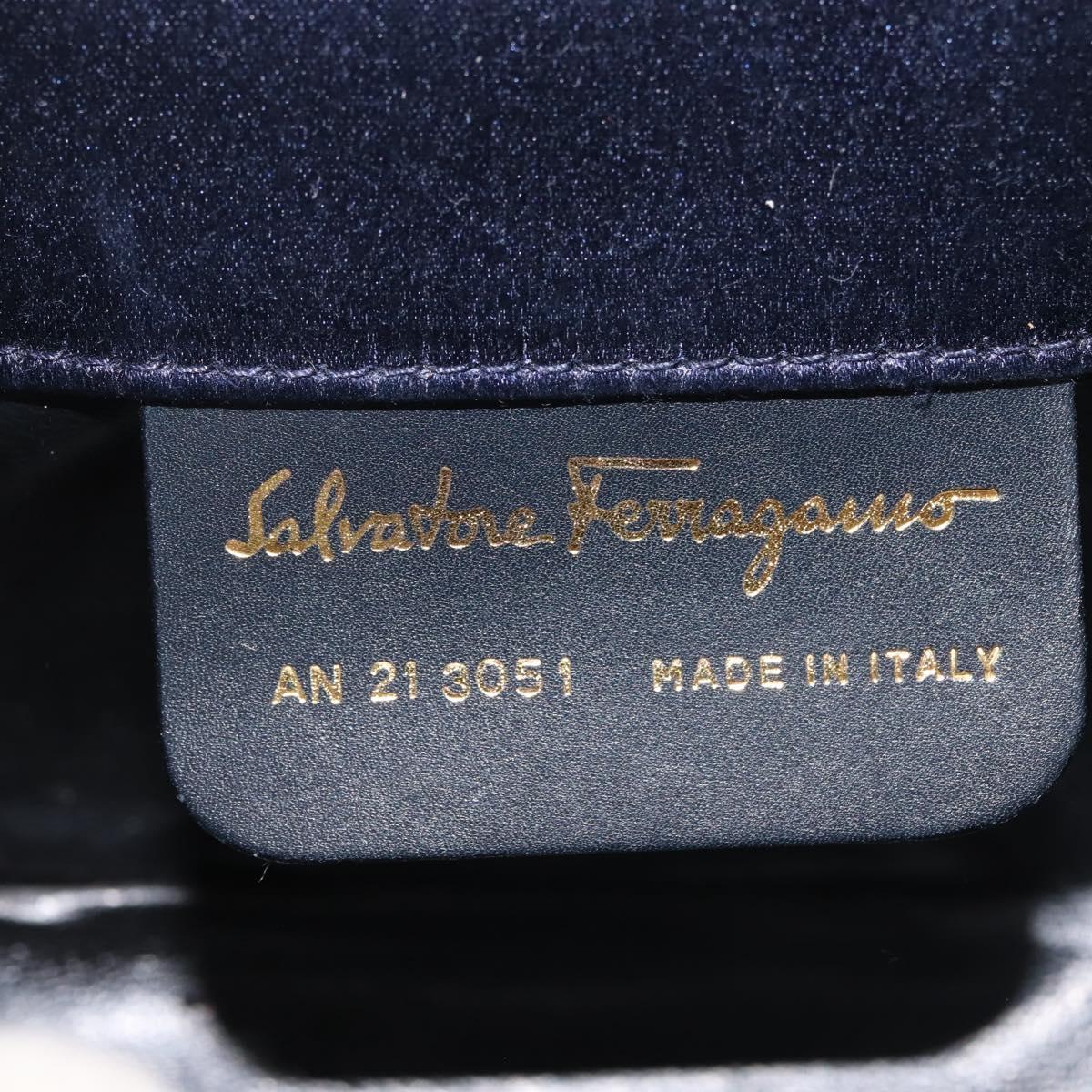 Salvatore Ferragamo Gancini Hand Bag Satin 2way Navy Gold Auth 142663