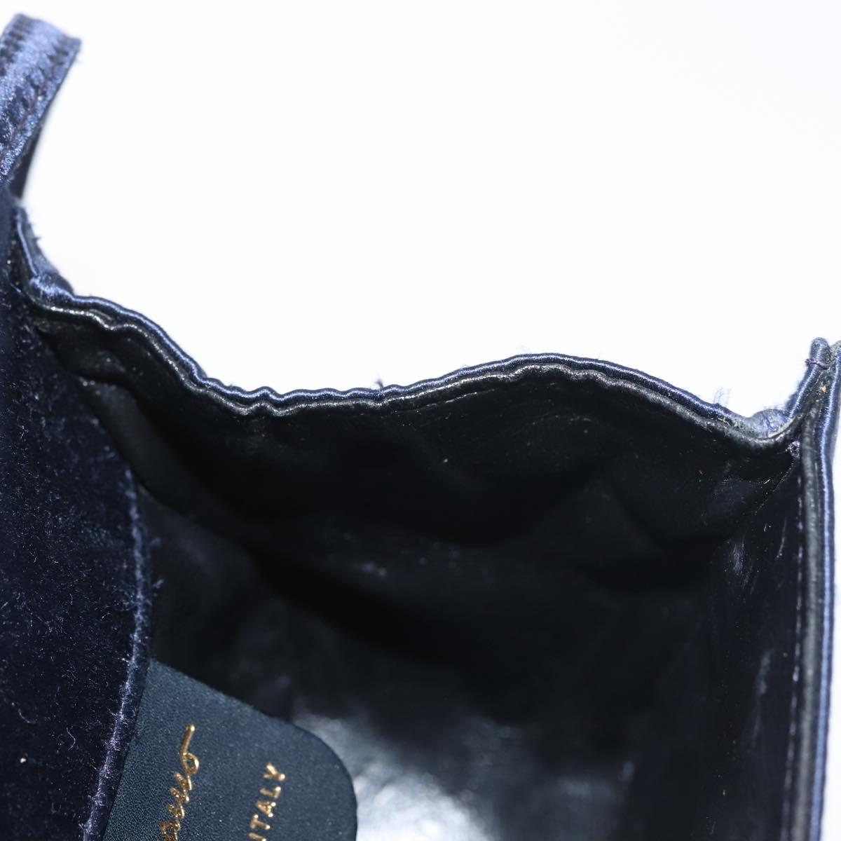 Salvatore Ferragamo Gancini Hand Bag Satin 2way Navy Gold Auth 142663