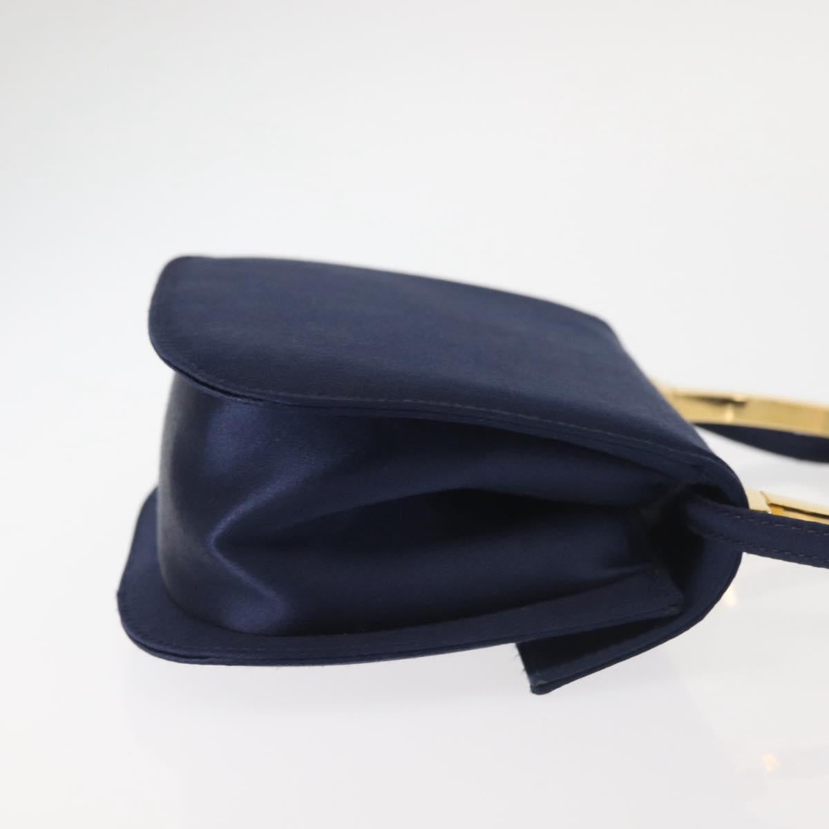 Salvatore Ferragamo Gancini Hand Bag Satin 2way Navy Gold Auth 142663