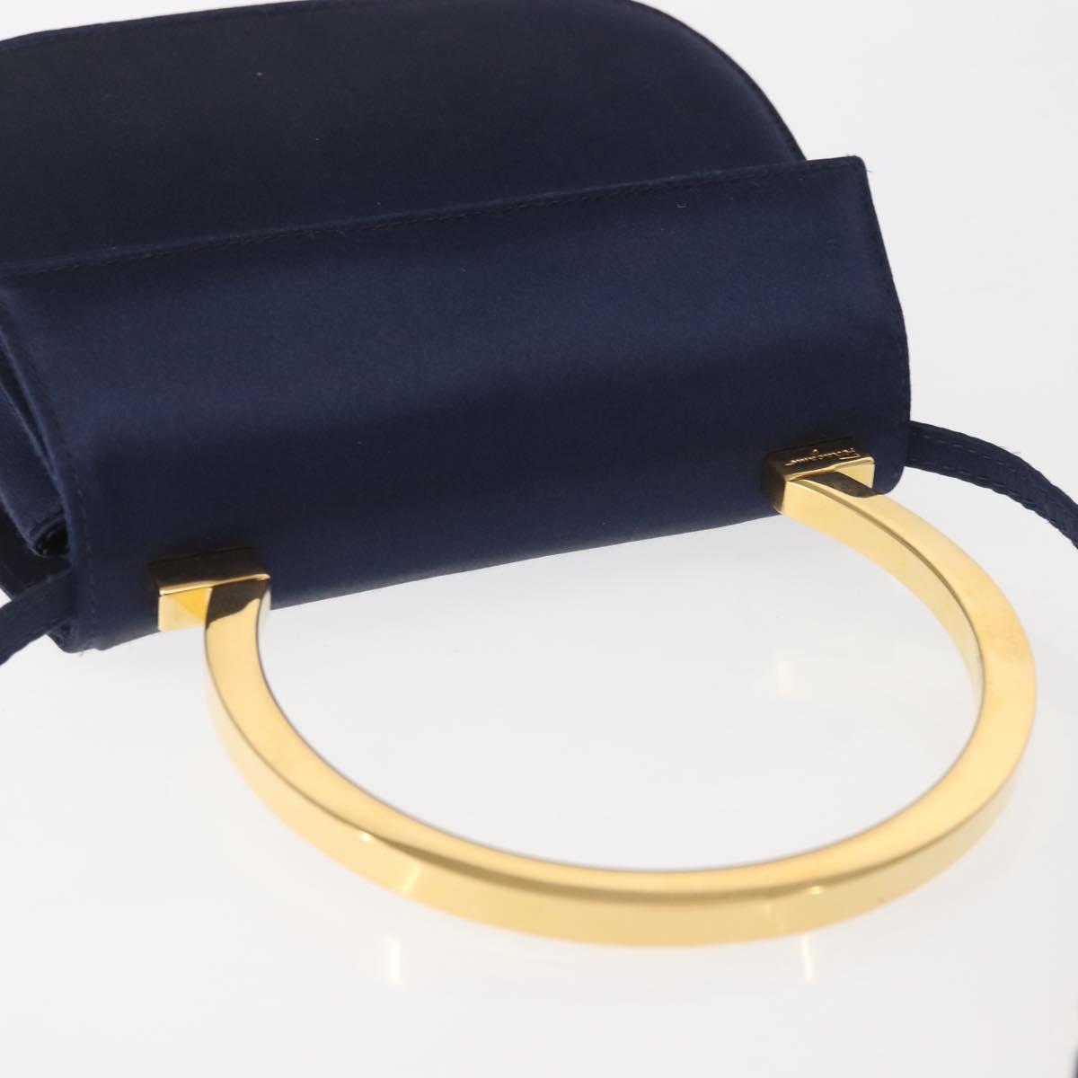 Salvatore Ferragamo Gancini Hand Bag Satin 2way Navy Gold Auth 142663