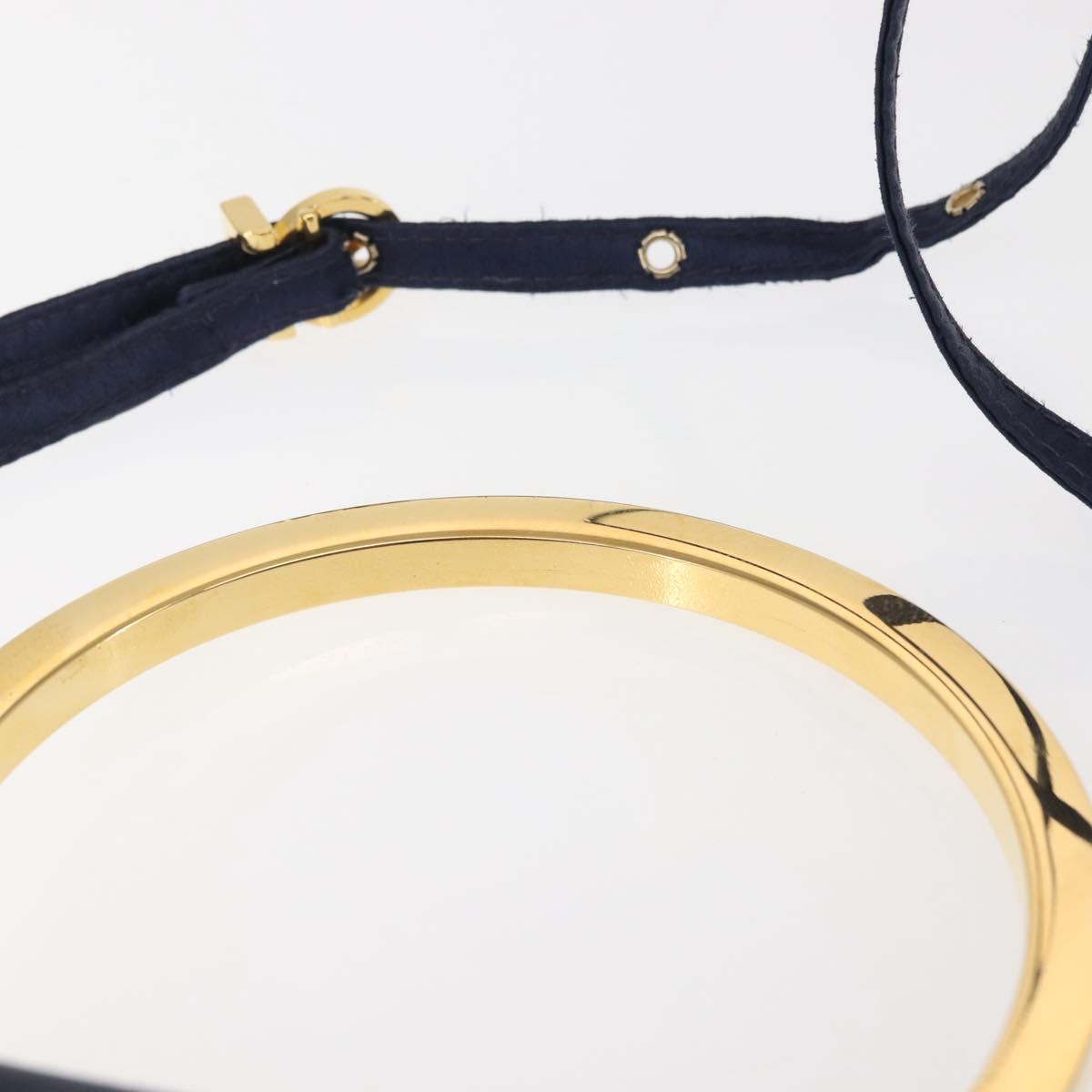 Salvatore Ferragamo Gancini Hand Bag Satin 2way Navy Gold Auth 142663