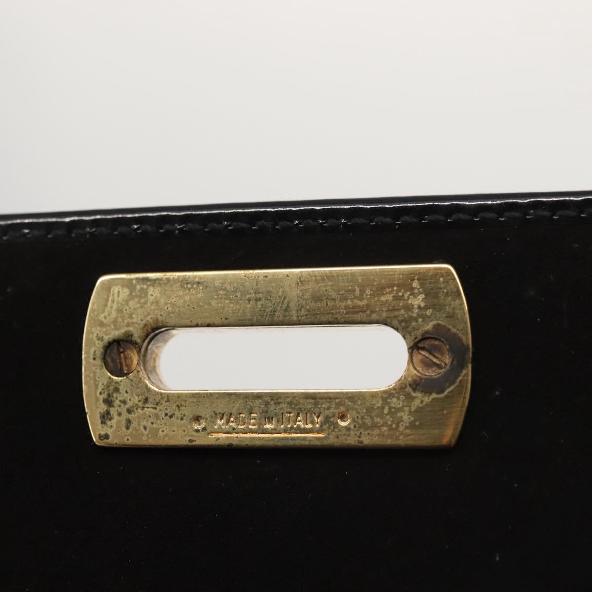 Salvatore Ferragamo Chain Gancini Shoulder Bag Enamel Black Gold Auth 142666