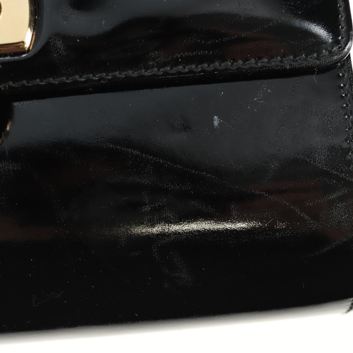 Salvatore Ferragamo Chain Gancini Shoulder Bag Enamel Black Gold Auth 142666