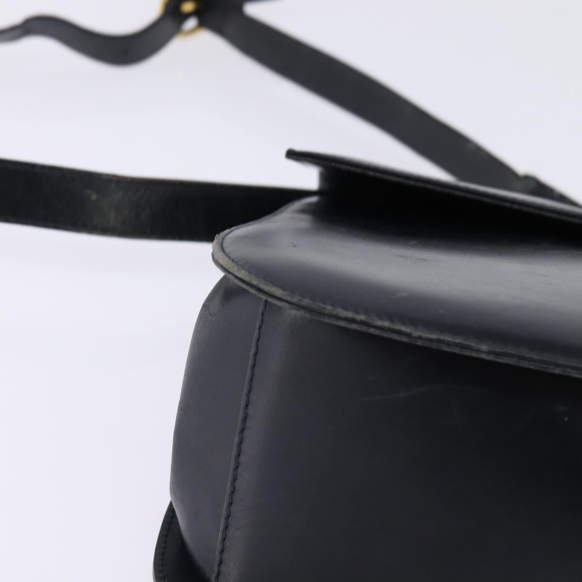 Salvatore Ferragamo Gancini Hand Bag Leather Navy Gold Auth 142667