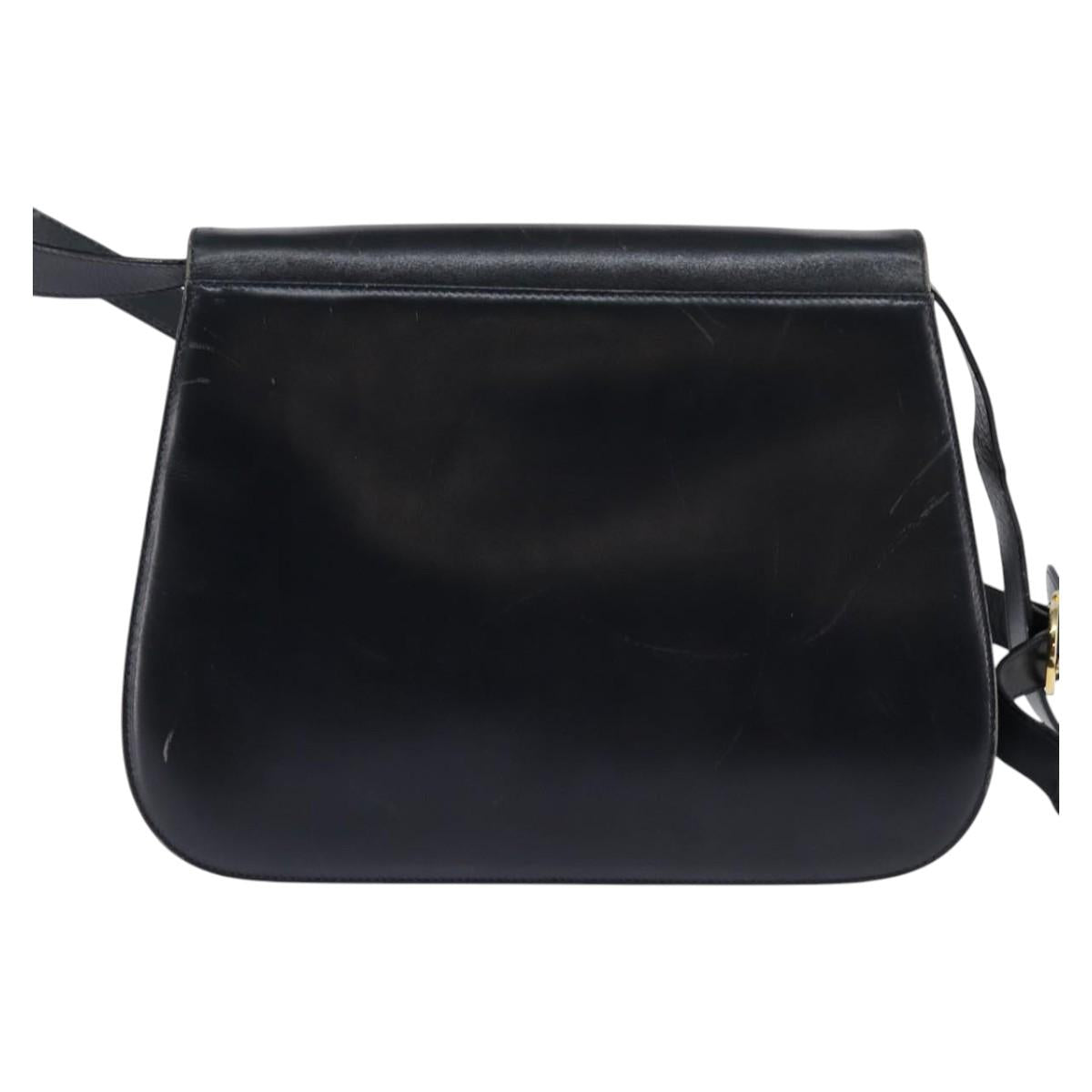 Salvatore Ferragamo Gancini Hand Bag Leather Navy Gold Auth 142667