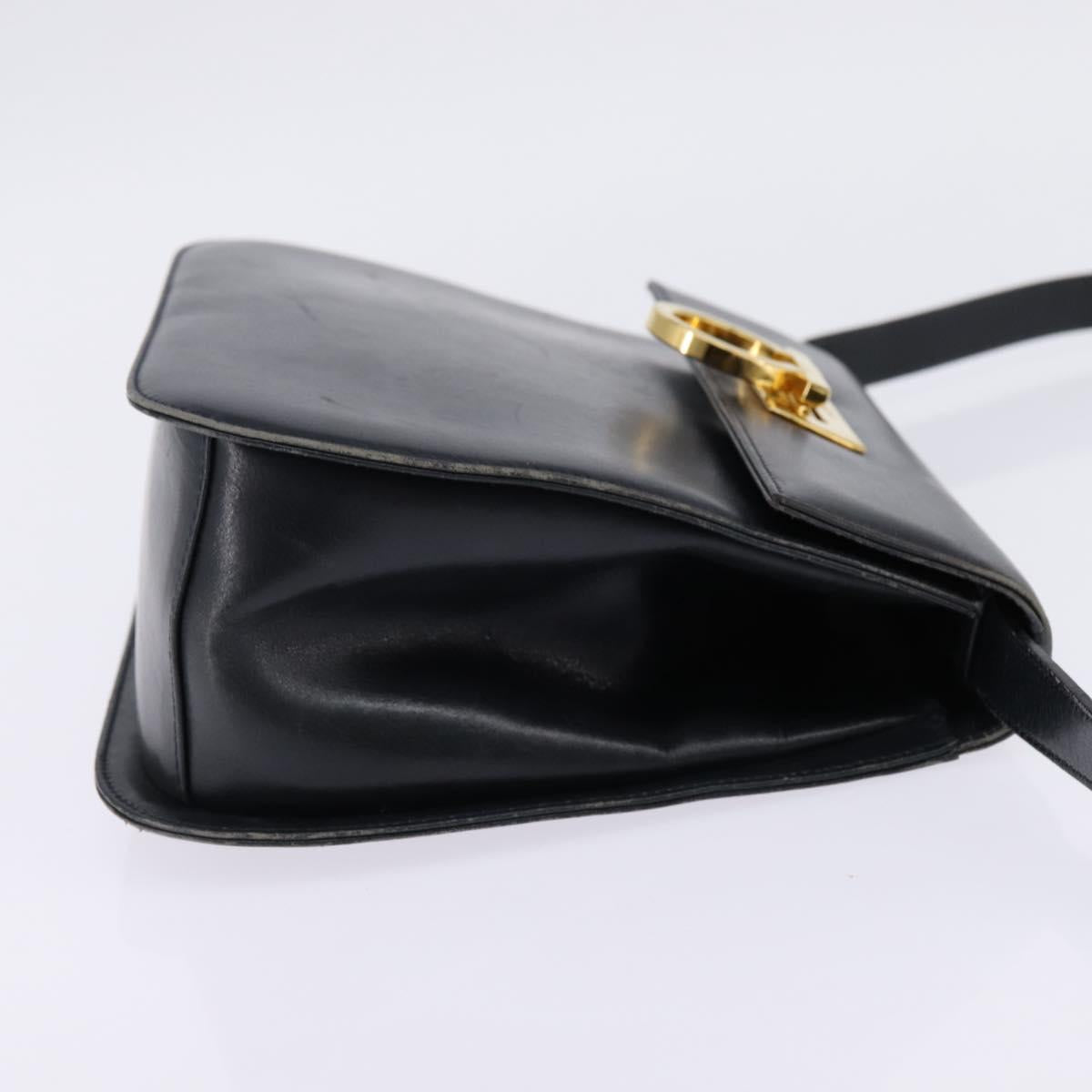 Salvatore Ferragamo Gancini Hand Bag Leather Navy Gold Auth 142667