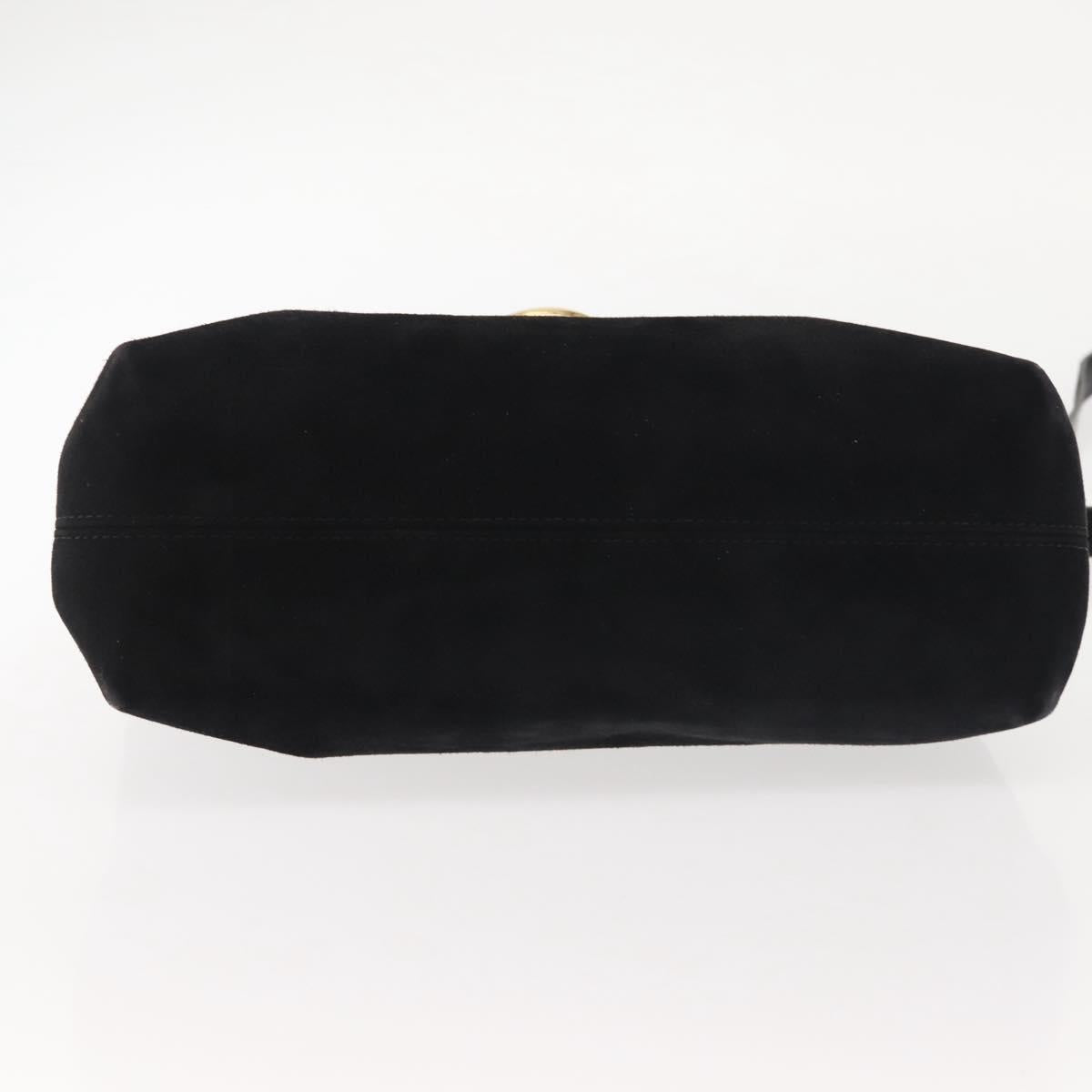 Salvatore Ferragamo Gancini Shoulder Bag Suede Black Gold Auth 142668