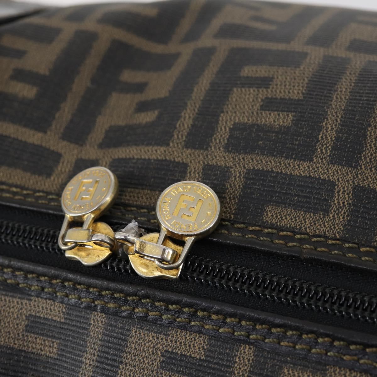 FENDI Zucca Canvas Boston Bag PVC Black Brown gold Auth 142675