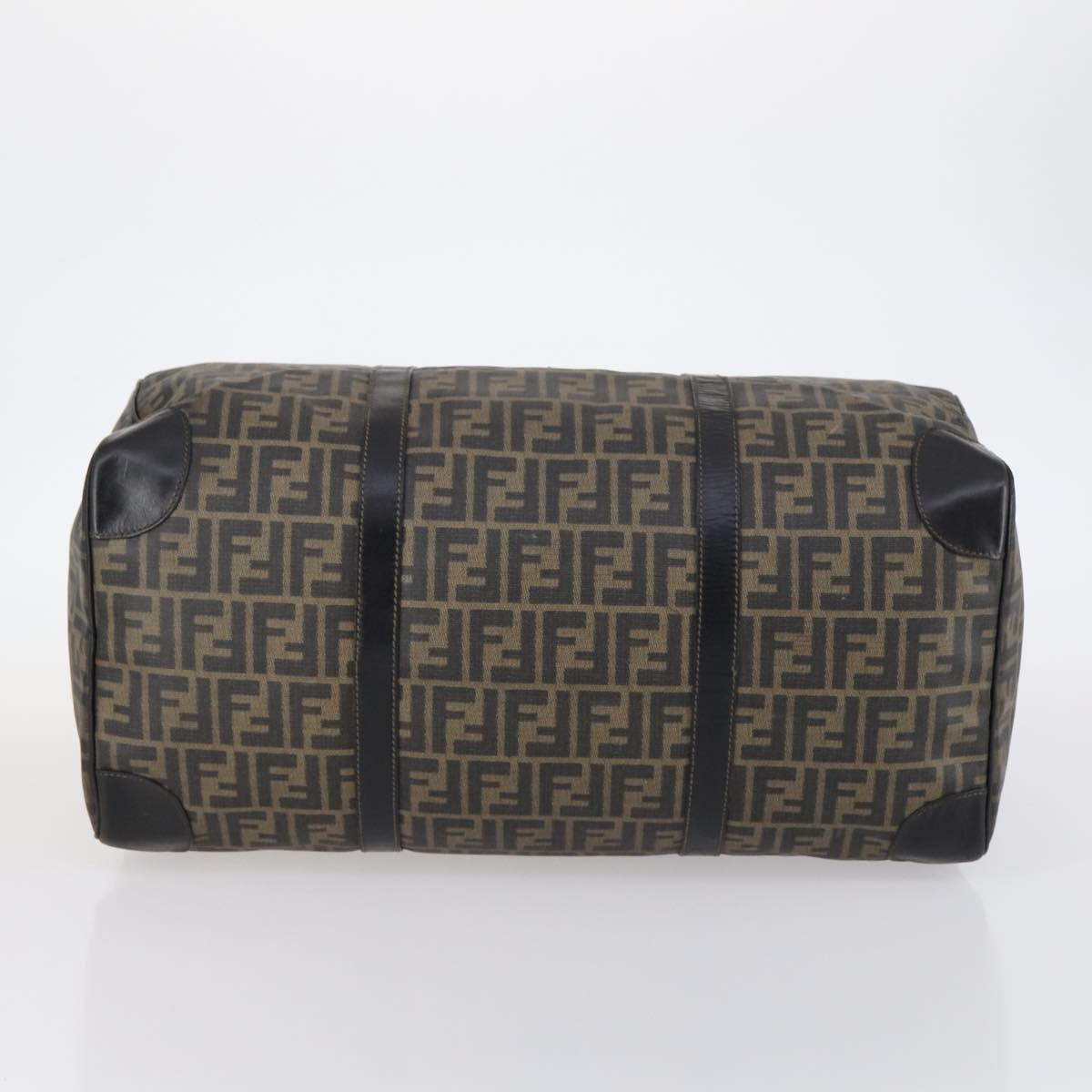 FENDI Zucca Canvas Boston Bag PVC Black Brown gold Auth 142675