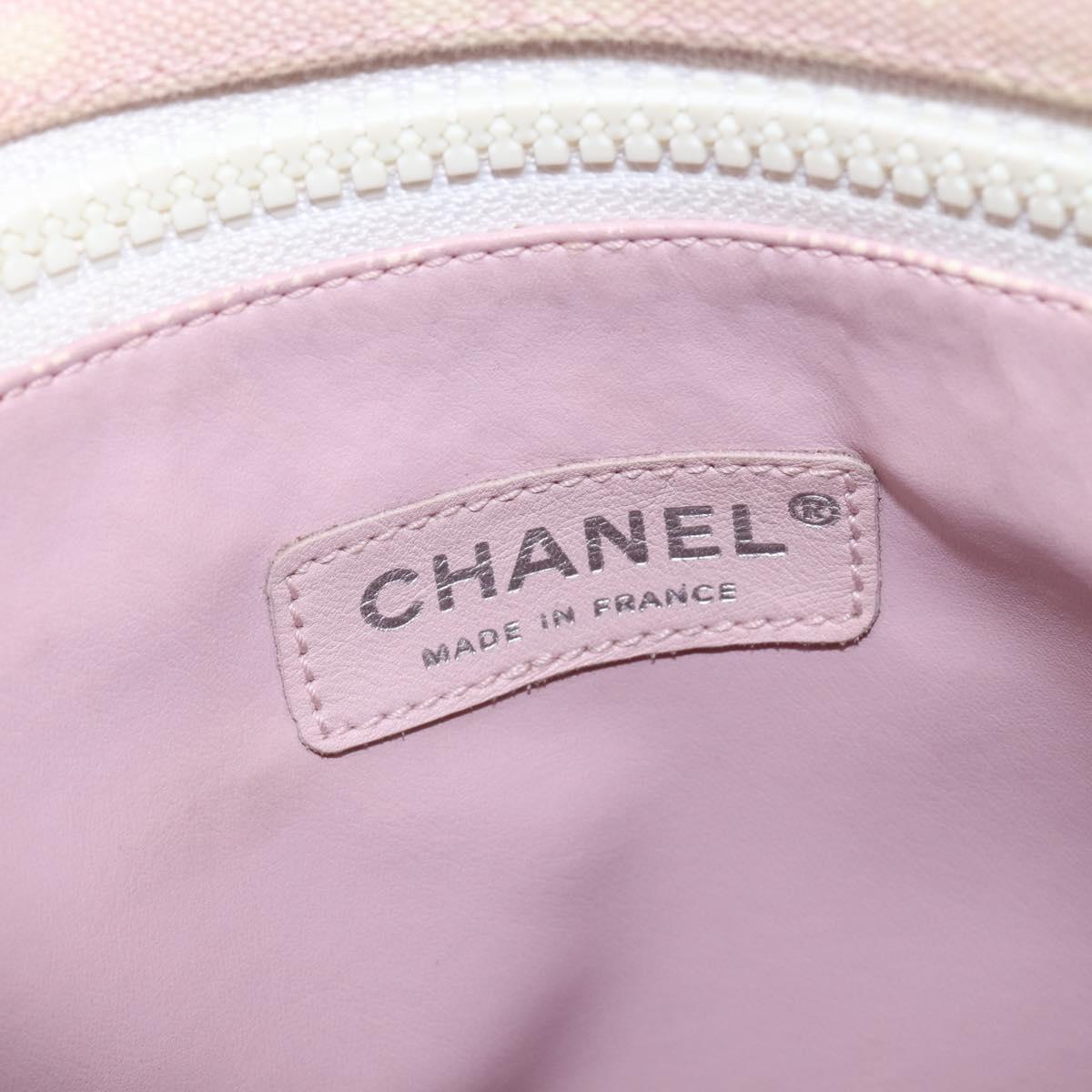 CHANEL High Summer Tote Bag Canvas Pink Silver CC Auth 142684