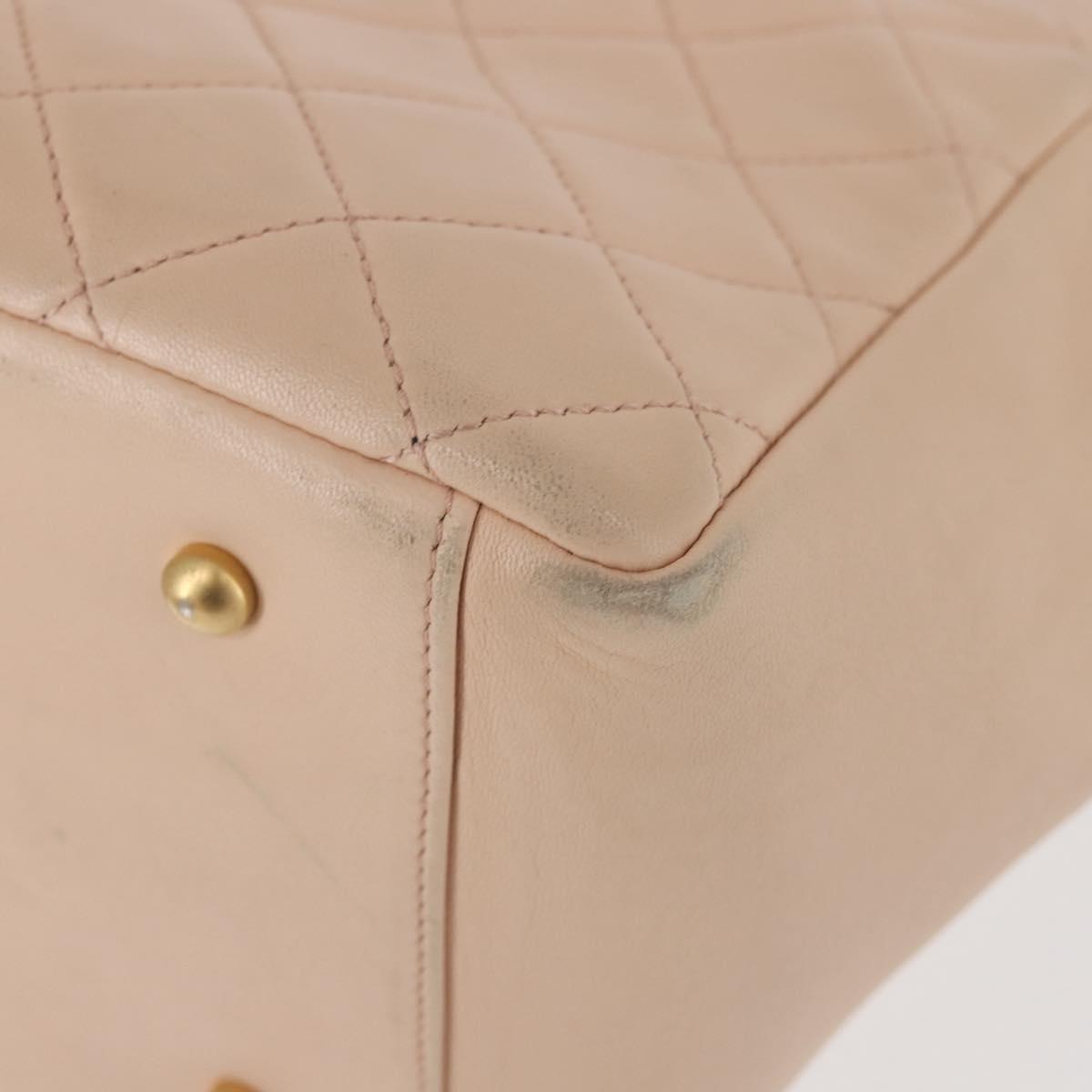 CHANEL Matelasse COCO Mark Chain Hand Bag Lamb Skin Beige CC Auth 142686