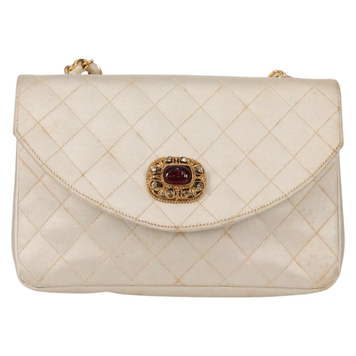 CHANEL Matelasse Chain Gribois Shoulder Bag Satin Gold CC Auth 142689V