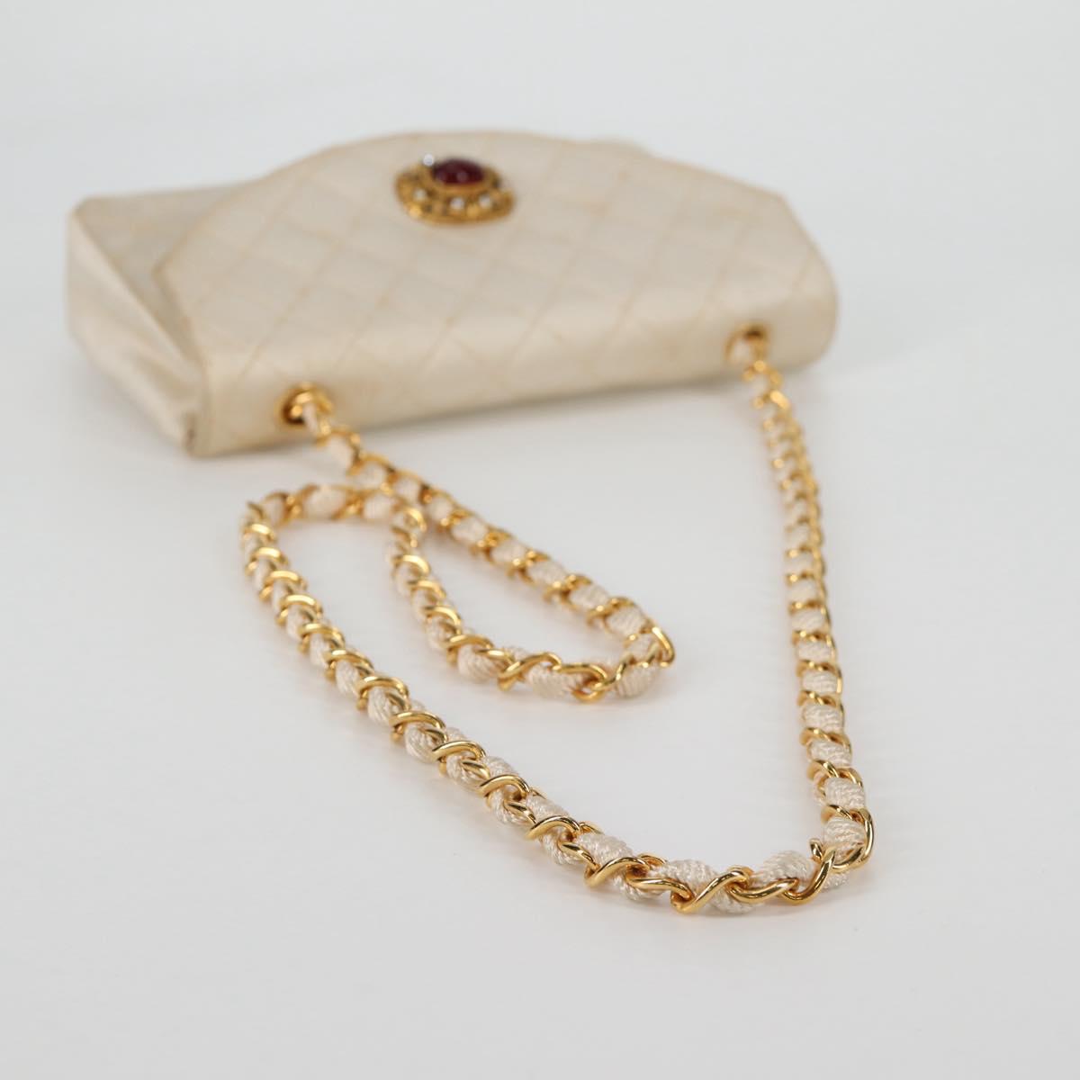 CHANEL Matelasse Chain Gribois Shoulder Bag Satin Gold CC Auth 142689V