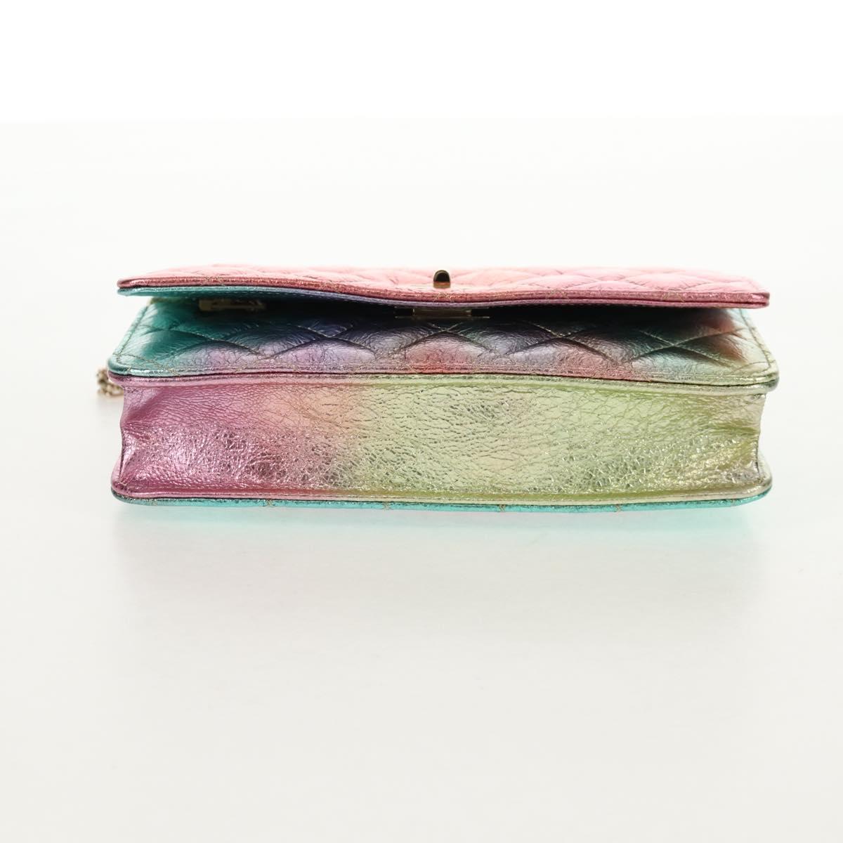 CHANEL Chain Matelasse 2.55 Shoulder Bag Leather Multicolor Gold CC Auth 142691M