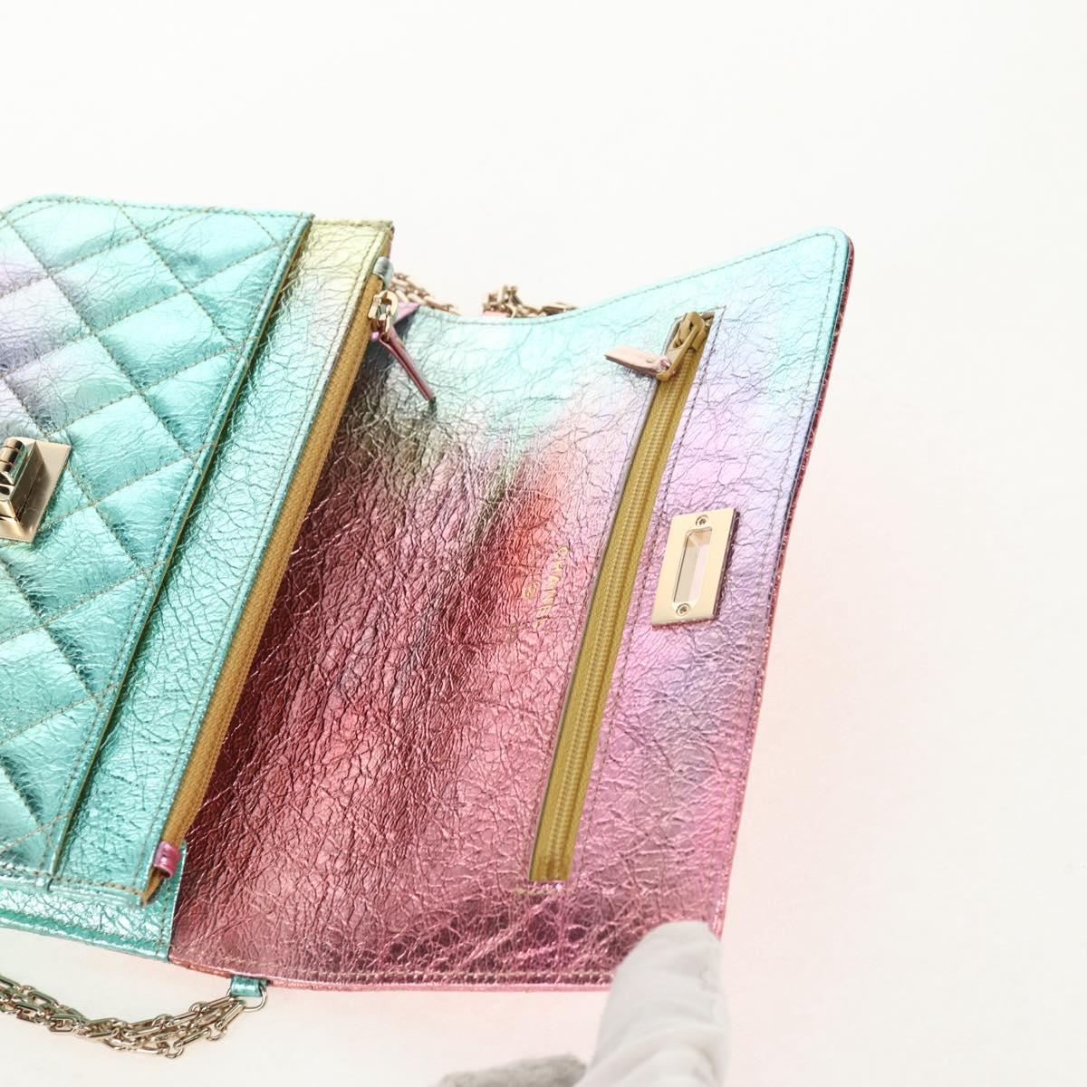 CHANEL Chain Matelasse 2.55 Shoulder Bag Leather Multicolor Gold CC Auth 142691SM