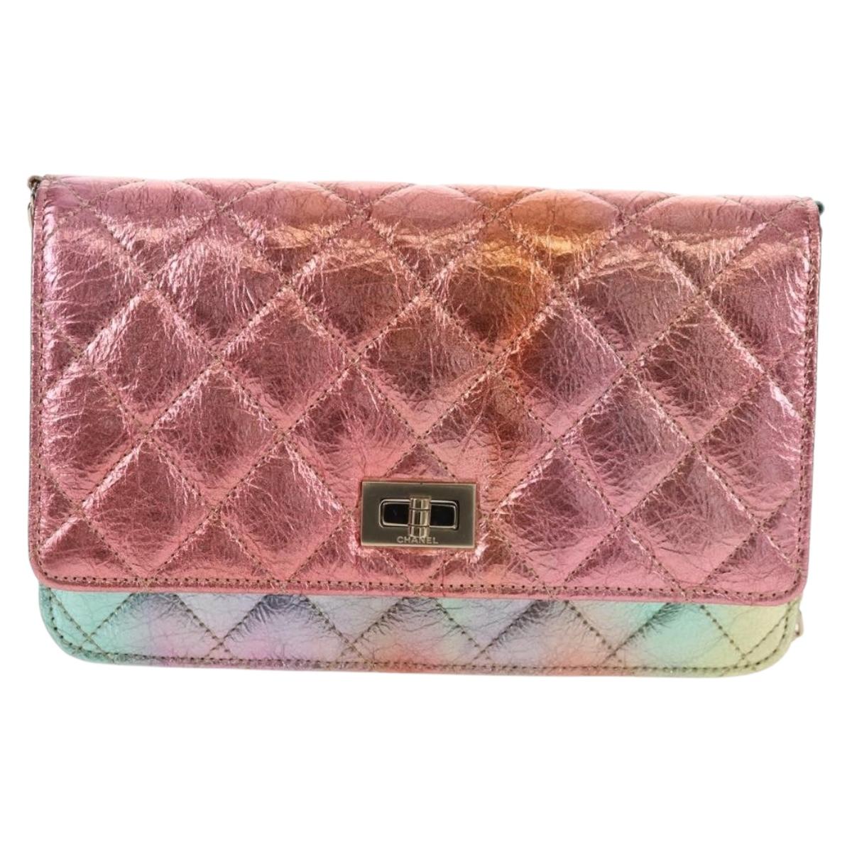 CHANEL Chain Matelasse 2.55 Shoulder Bag Leather Multicolor Gold CC Auth 142691SM