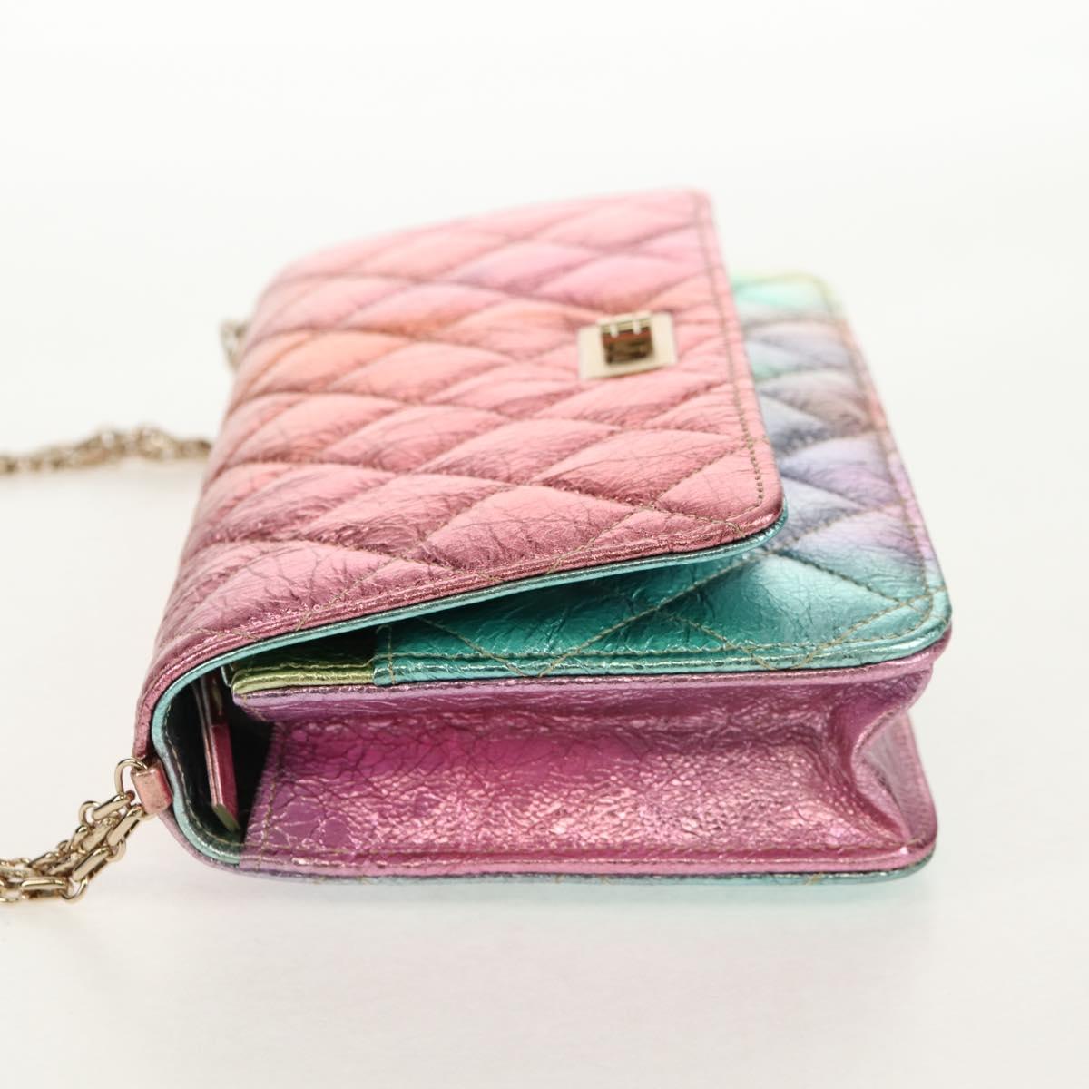 CHANEL Chain Matelasse 2.55 Shoulder Bag Leather Multicolor Gold CC Auth 142691SM