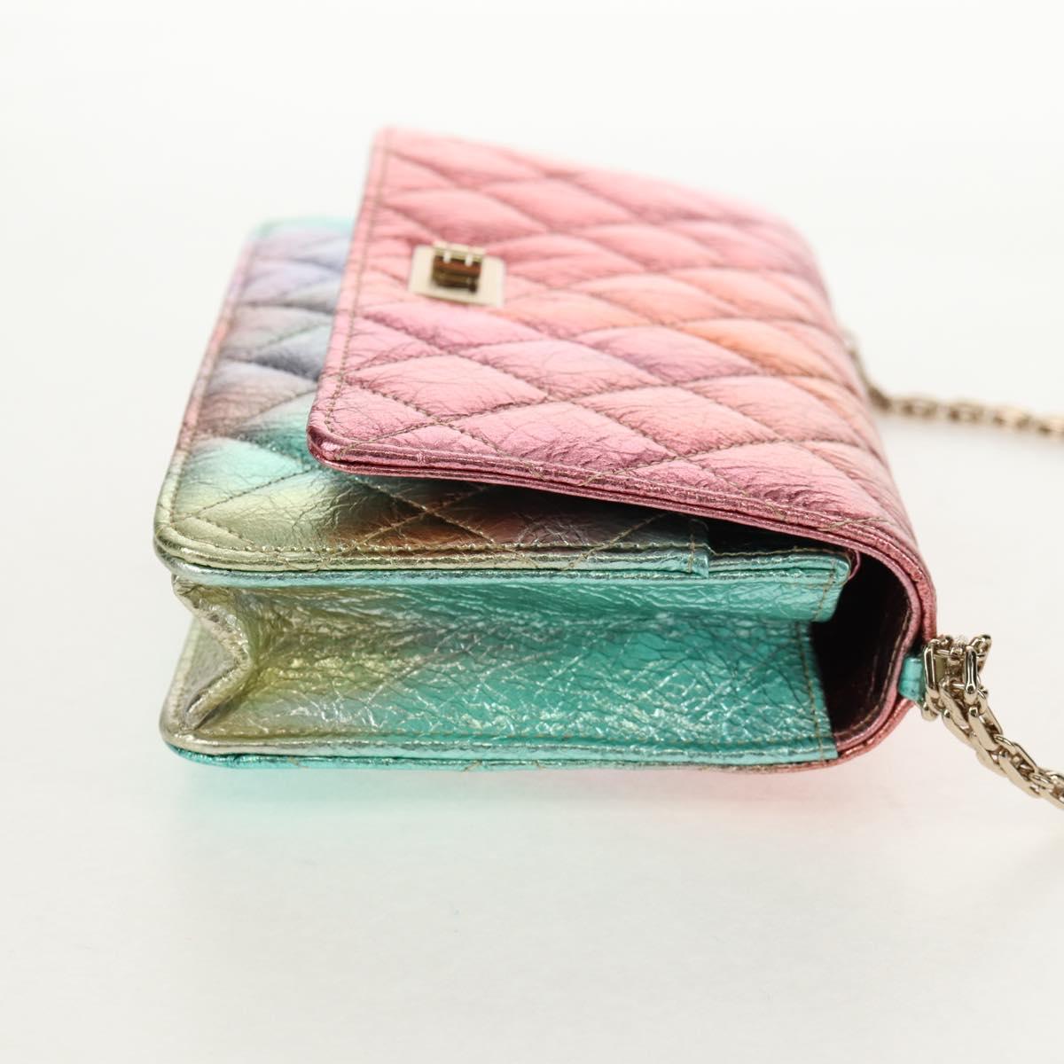 CHANEL Chain Matelasse 2.55 Shoulder Bag Leather Multicolor Gold CC Auth 142691SM