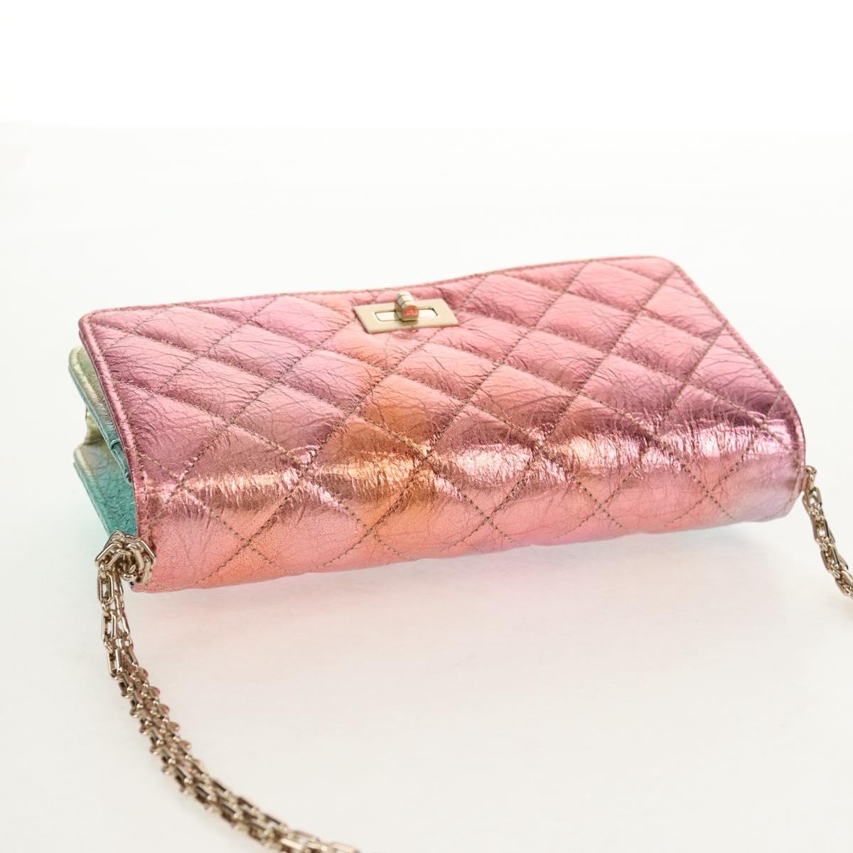 CHANEL Chain Matelasse 2.55 Shoulder Bag Leather Multicolor Gold CC Auth 142691SM